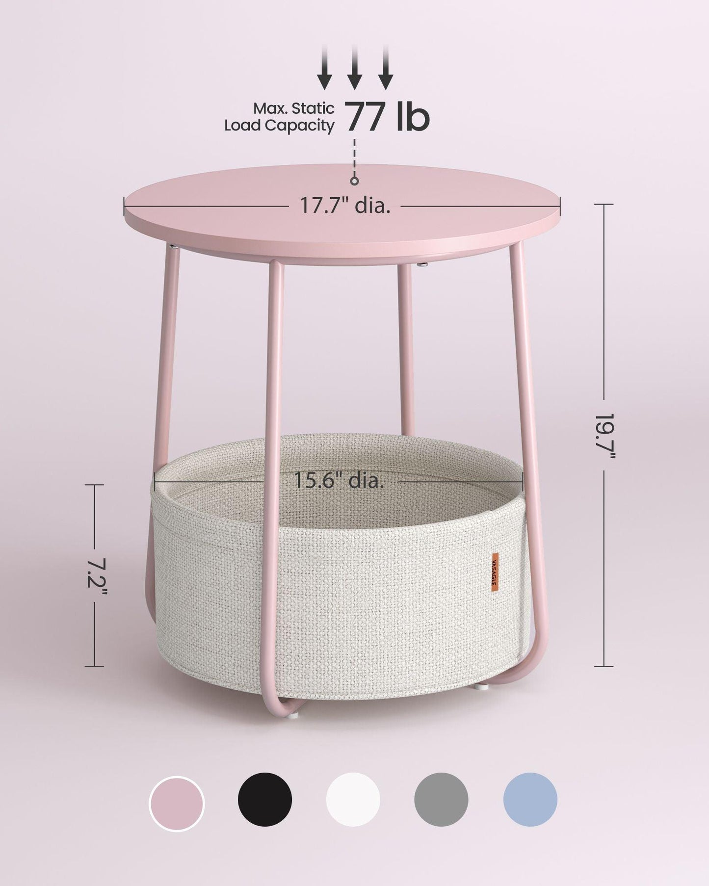 Round Side Table with Fabric Basket Jelly Pink and Classic White FredCo