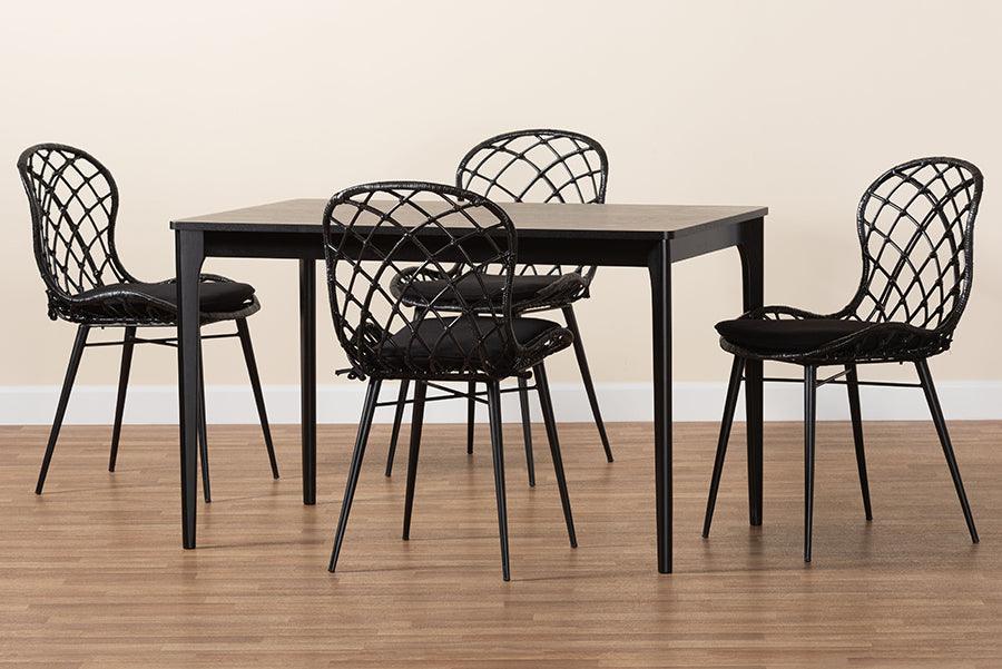 Sabelle Modern Bohemian Black Finished Wood and Rattan 5-Piece Dining Set FredCo