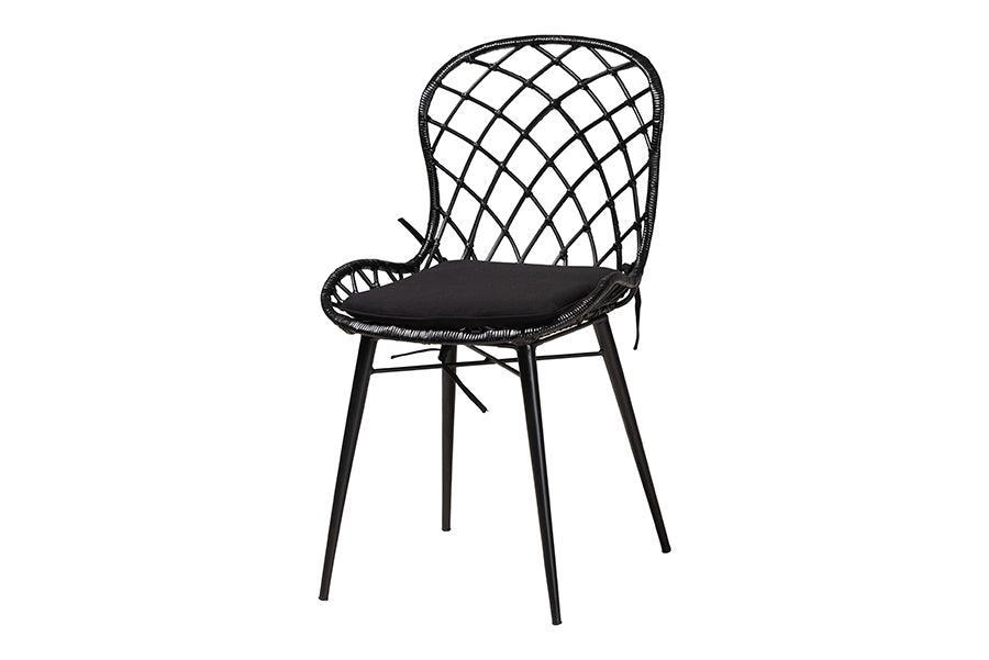 Sabelle Modern Bohemian Black Finished Wood and Rattan 5-Piece Dining Set FredCo