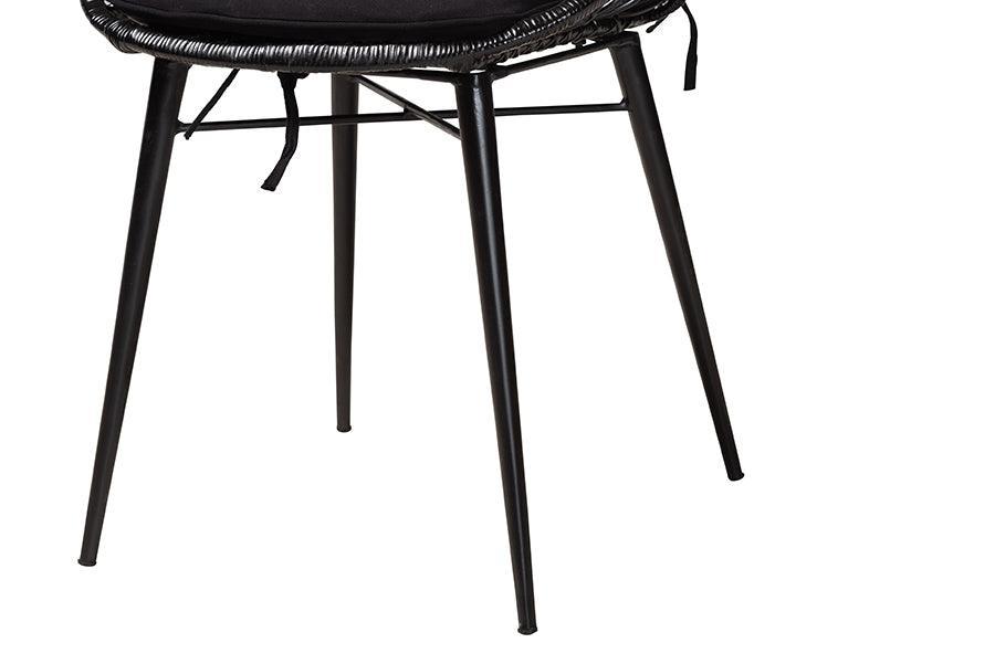 Sabelle Modern Bohemian Black Finished Wood and Rattan 5-Piece Dining Set FredCo