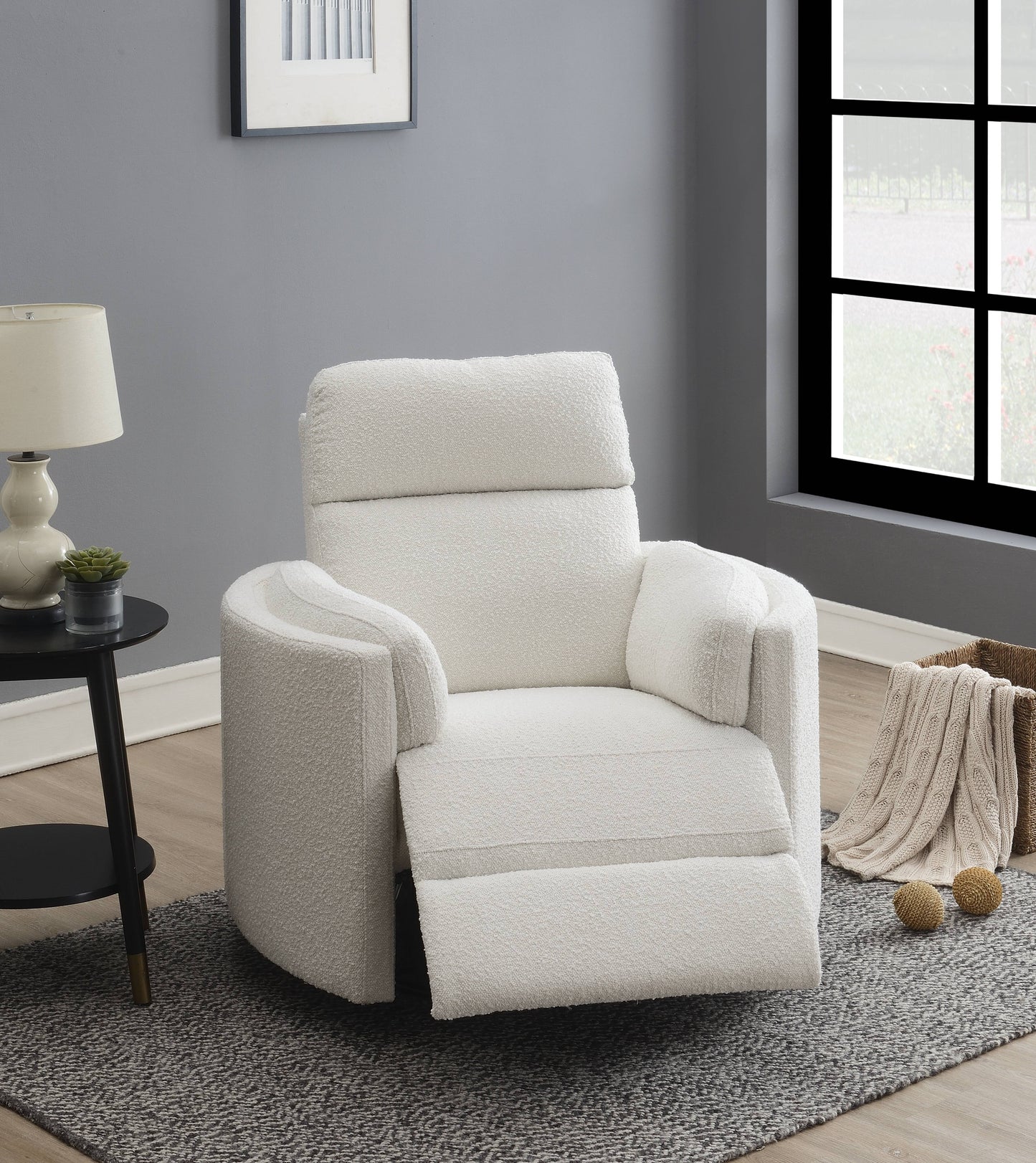 Sagen Beige Boucle Glider Recliner with Swivel FredCo