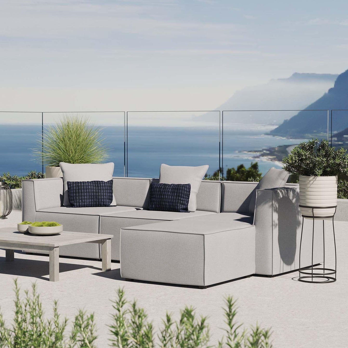 Saybrook Outdoor Patio Upholstered 4-Piece Sectional Sofa, EEI-4380 FredCo