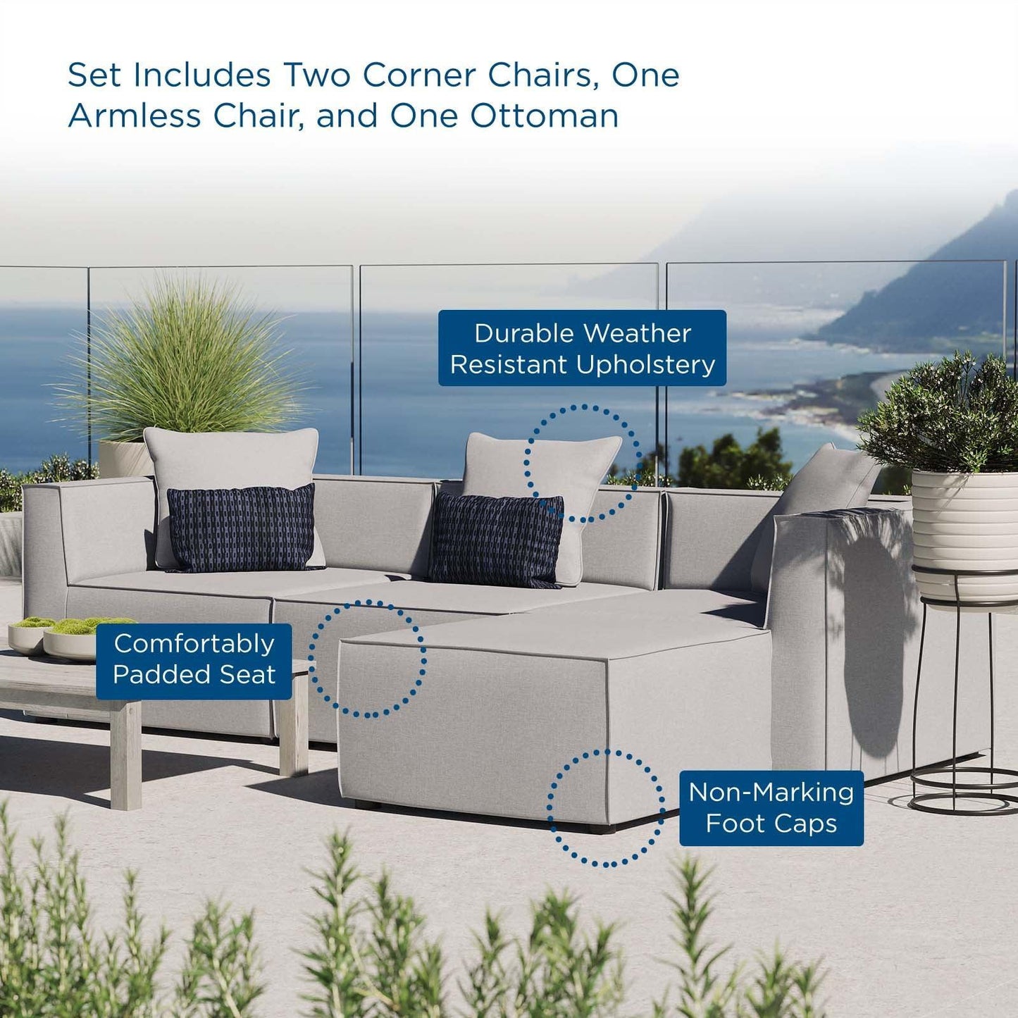 Saybrook Outdoor Patio Upholstered 4-Piece Sectional Sofa, EEI-4380 FredCo