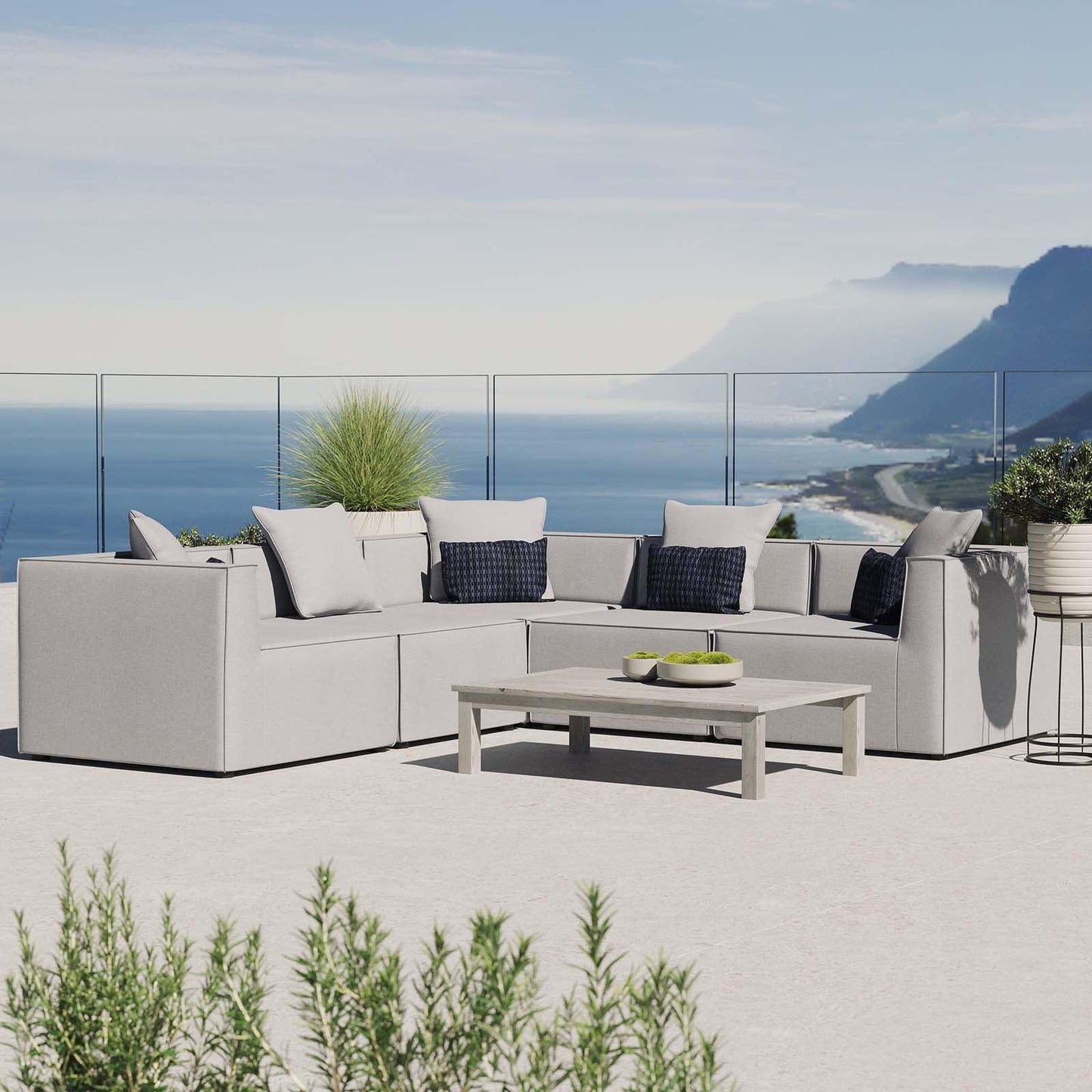Saybrook Outdoor Patio Upholstered 5-Piece Sectional Sofa, EEI-4384 FredCo