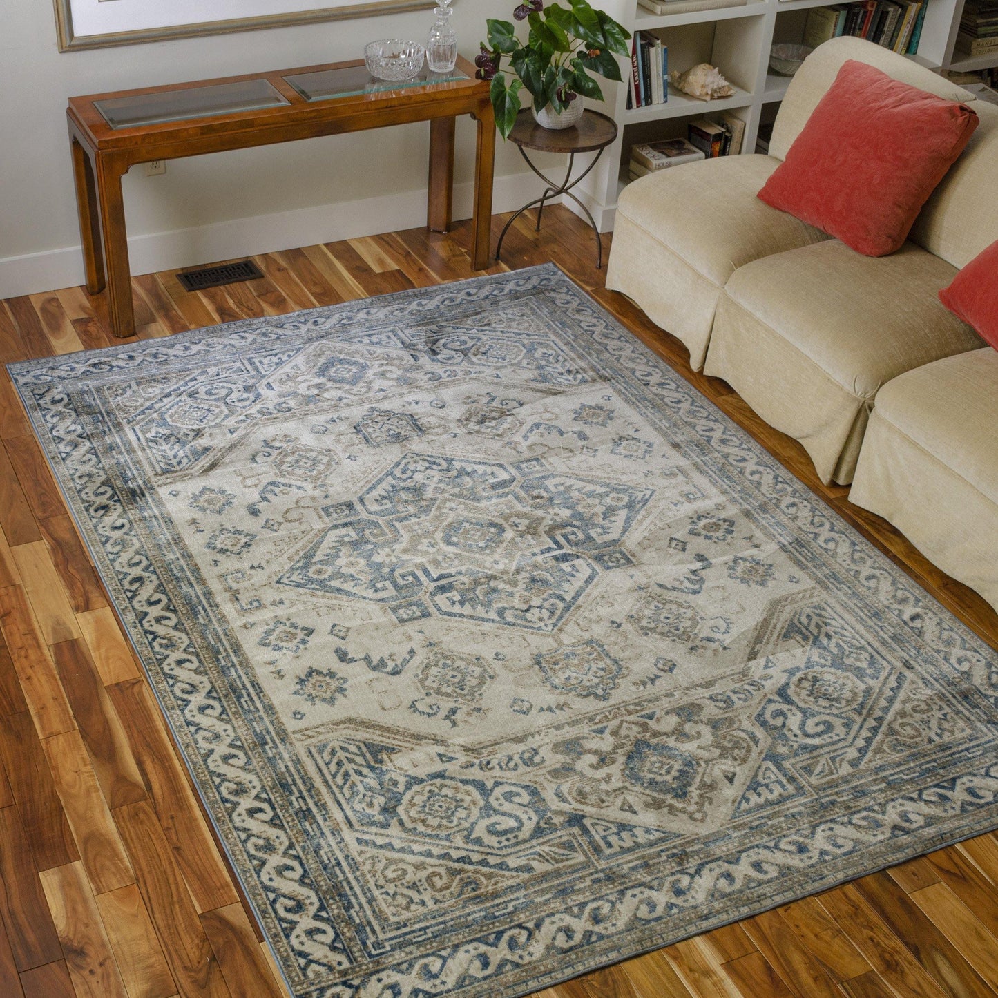 Semira Transitional Damask Medallion Indoor Area Rug FredCo