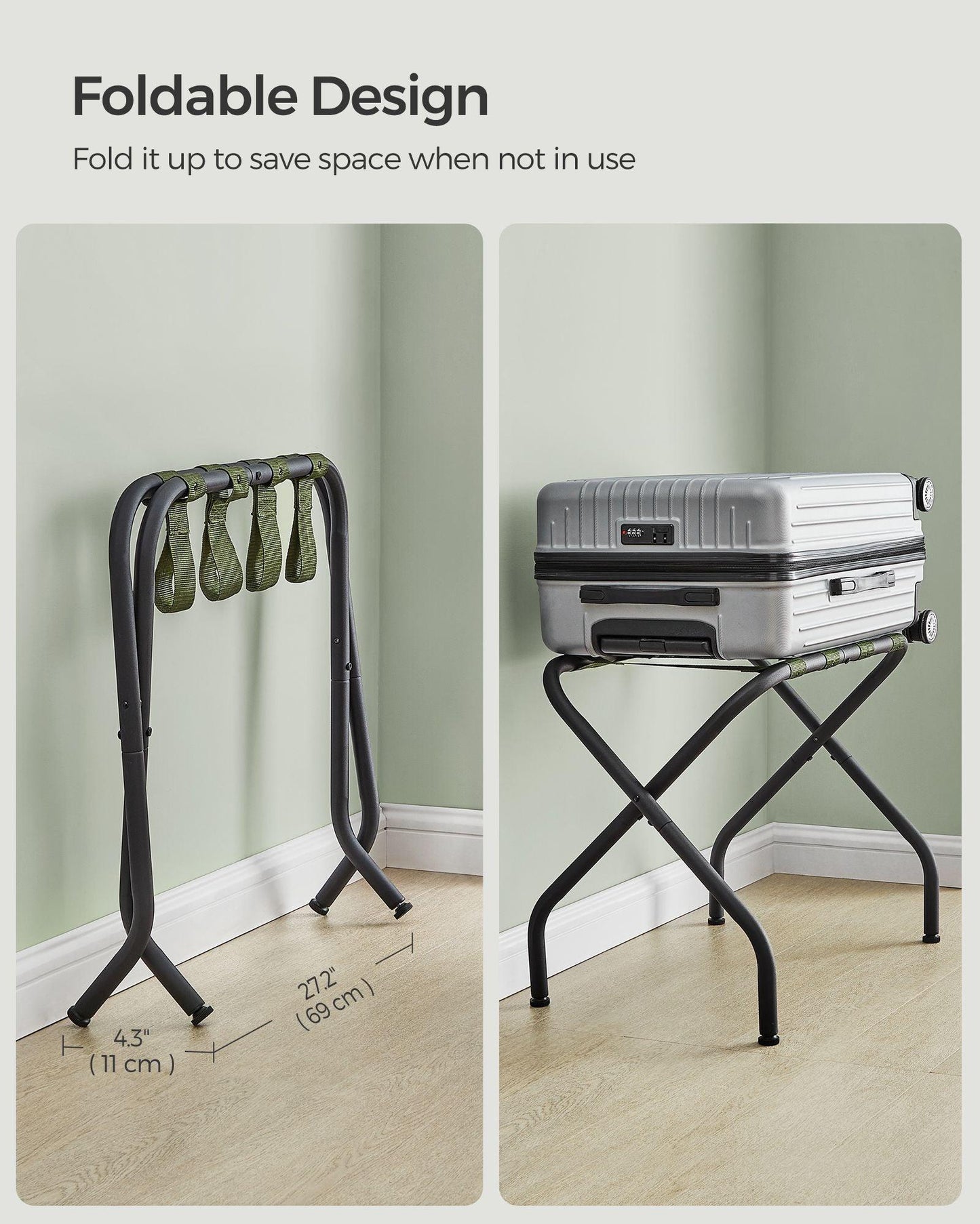Set of 2 27.2”D x 15”W x 20.5”H Luggage Rack Forest Green and Black FredCo