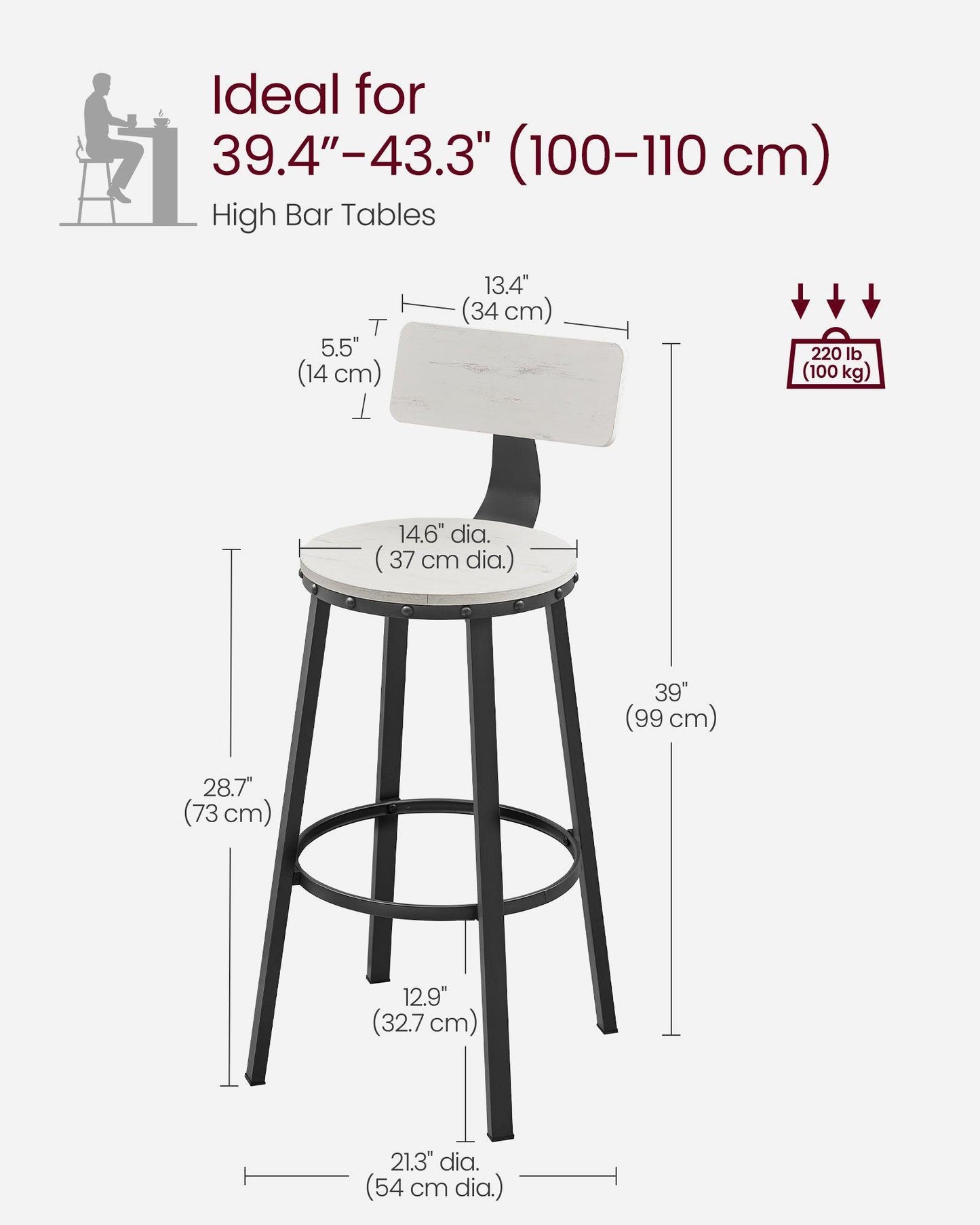Set of 2 Bar Stools White and Black FredCo
