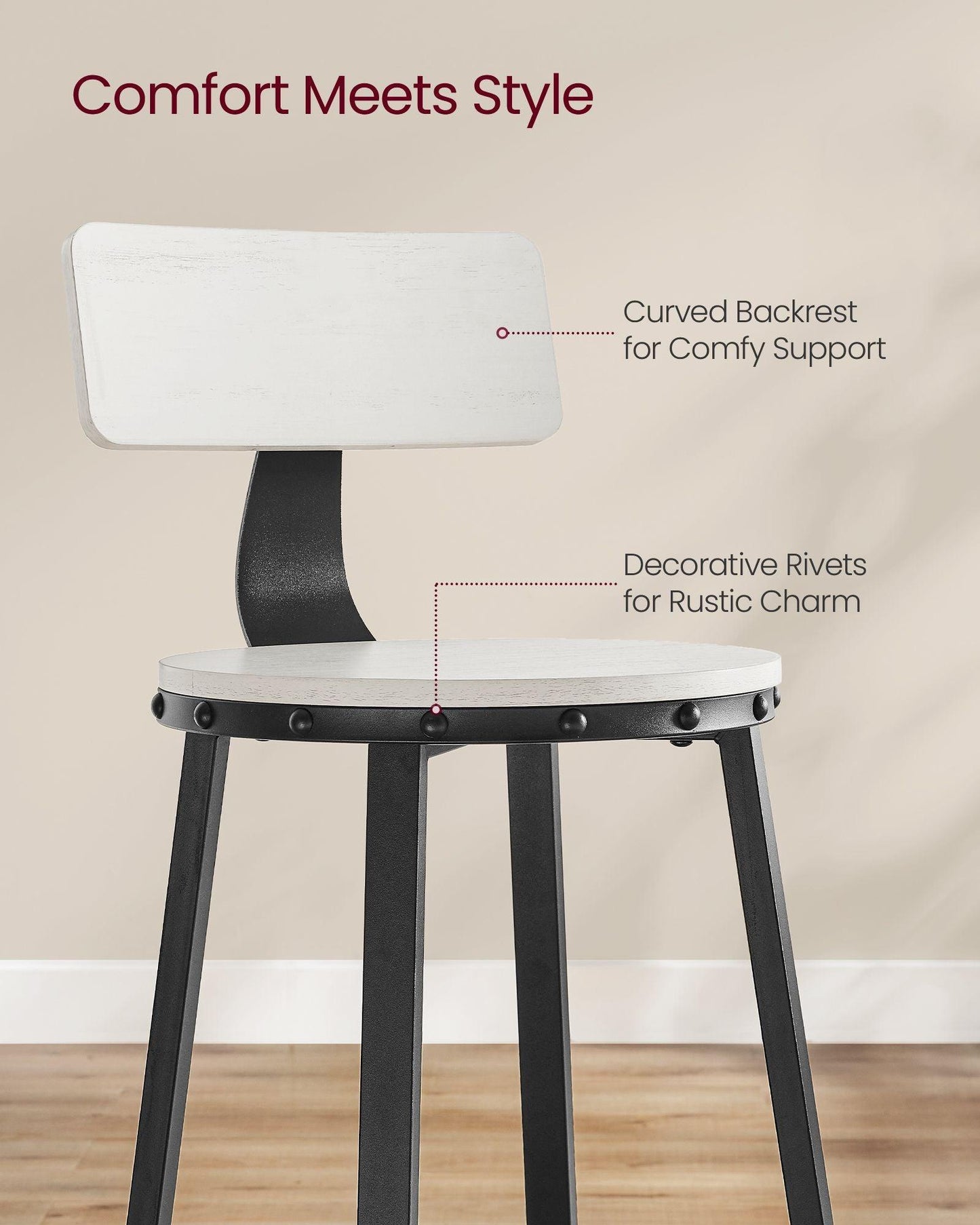 Set of 2 Bar Stools White and Black FredCo