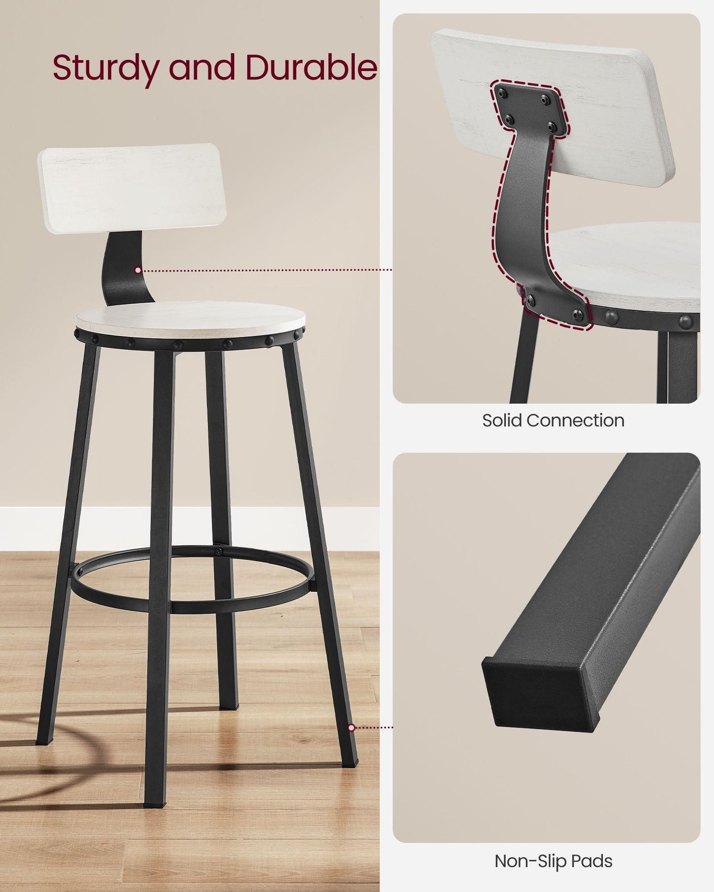 Set of 2 Bar Stools White and Black FredCo
