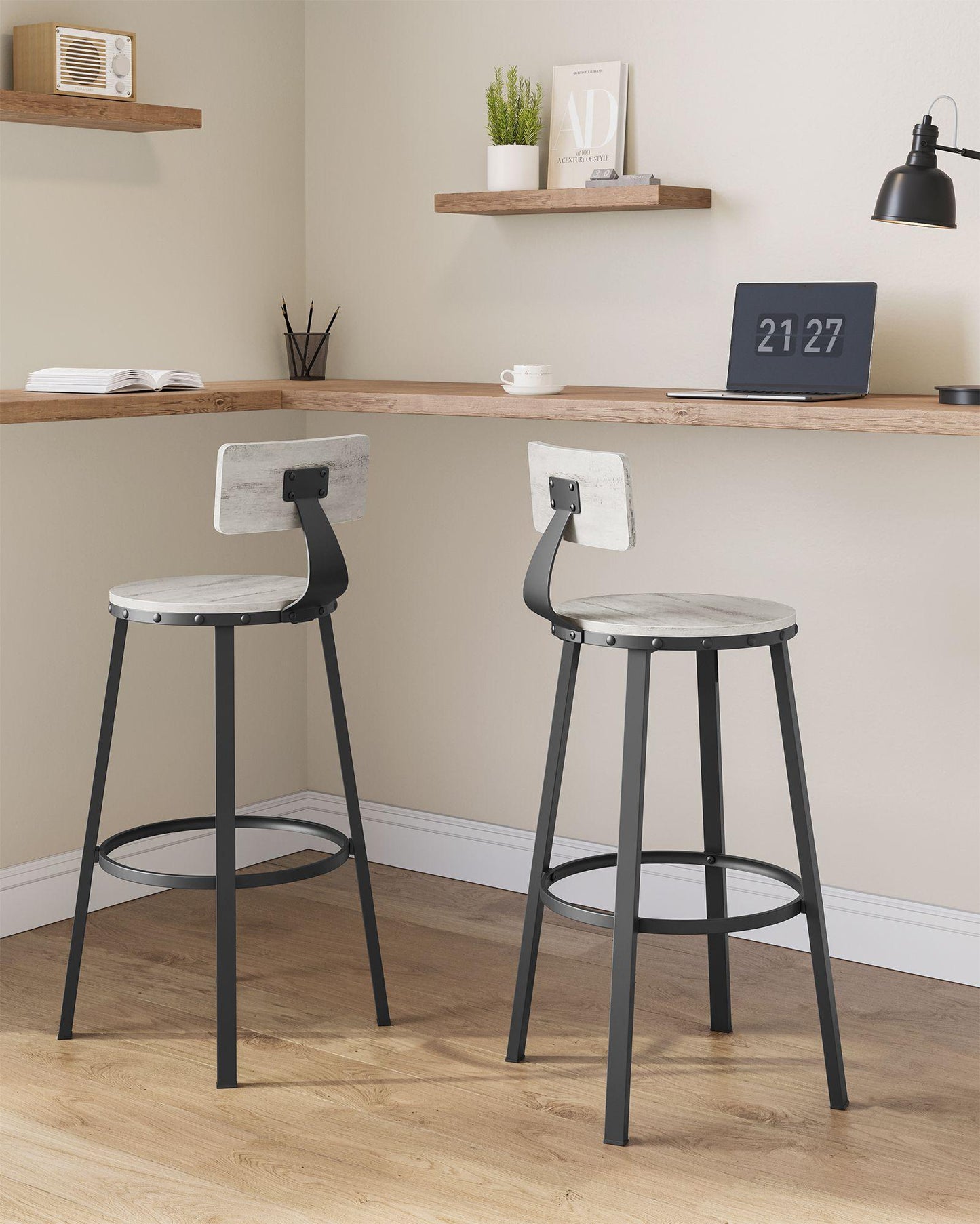 Set of 2 Bar Stools White and Black FredCo