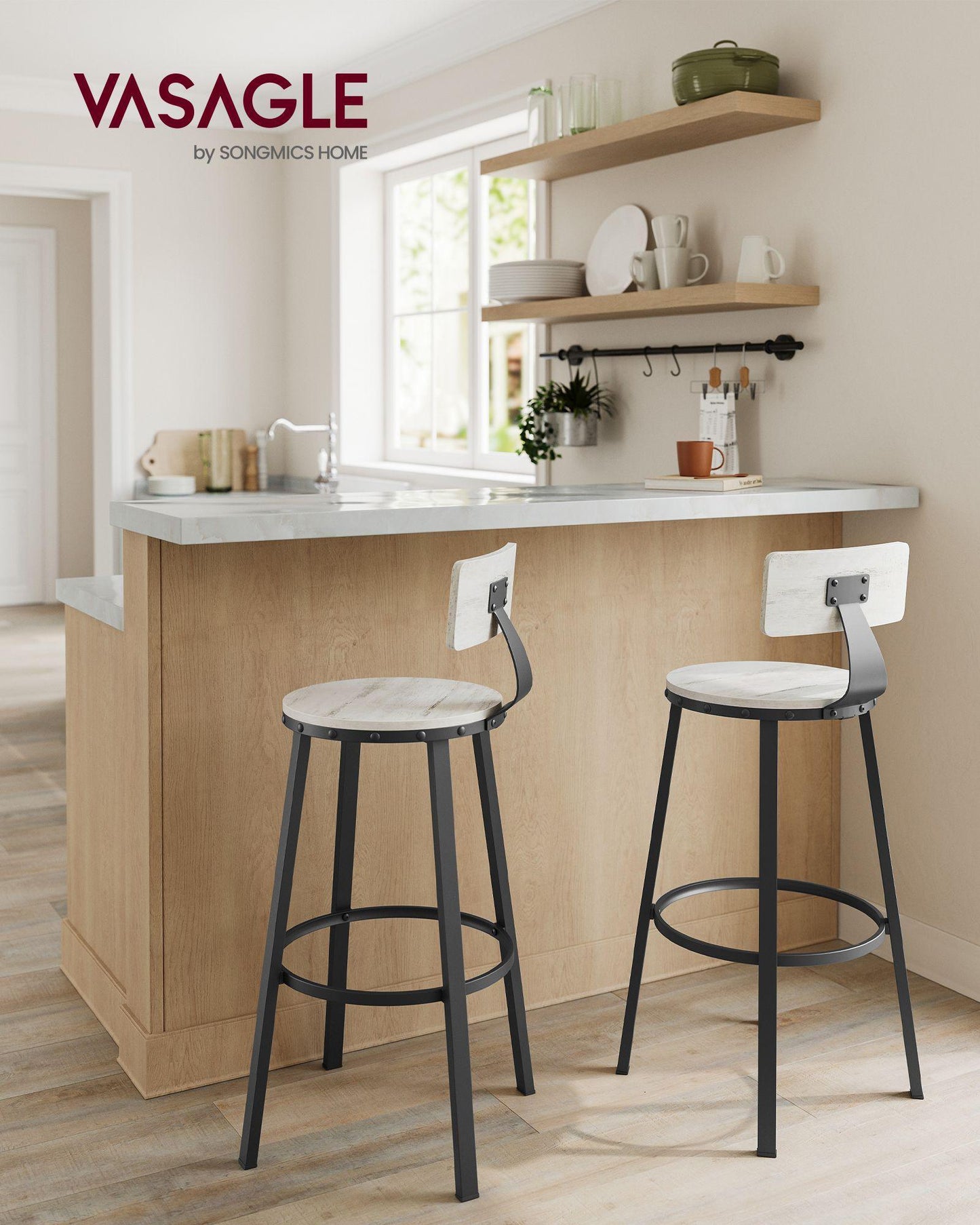 Set of 2 Bar Stools White and Black FredCo