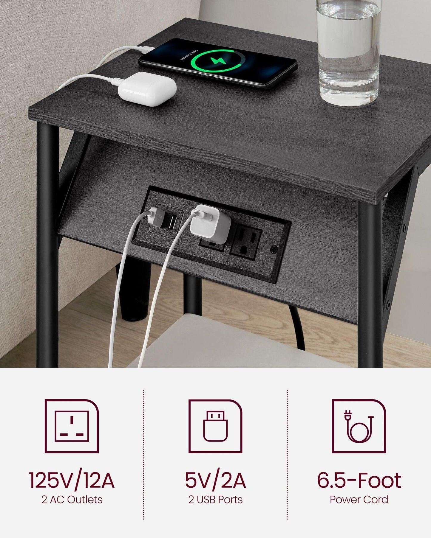 Set of 2 End Table Gray and Black FredCo