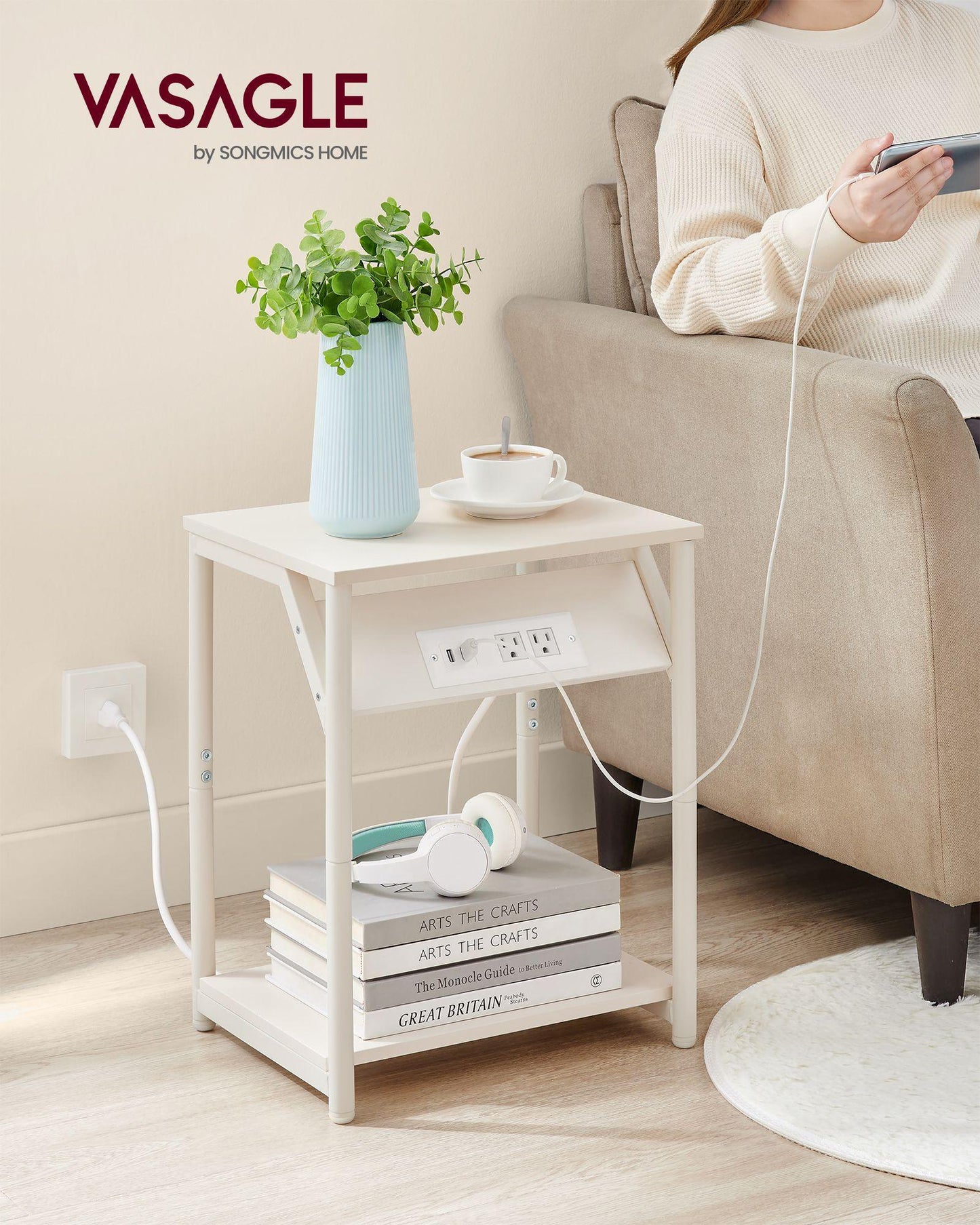 Set of 2 End Table White FredCo