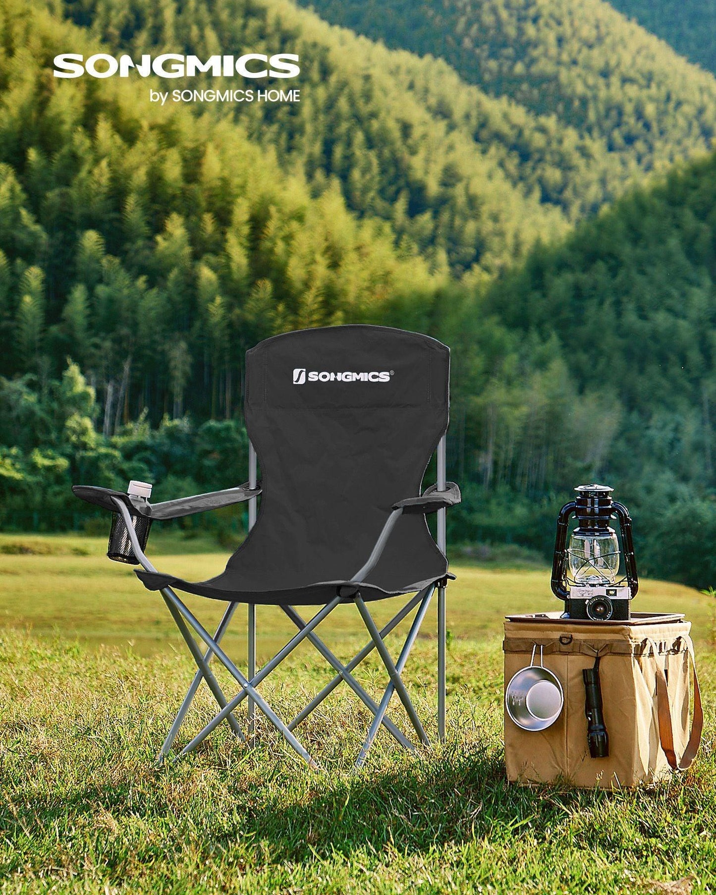 Set of 2 Folding Camping Chairs Max. Capacity 330 lb Ink Black FredCo