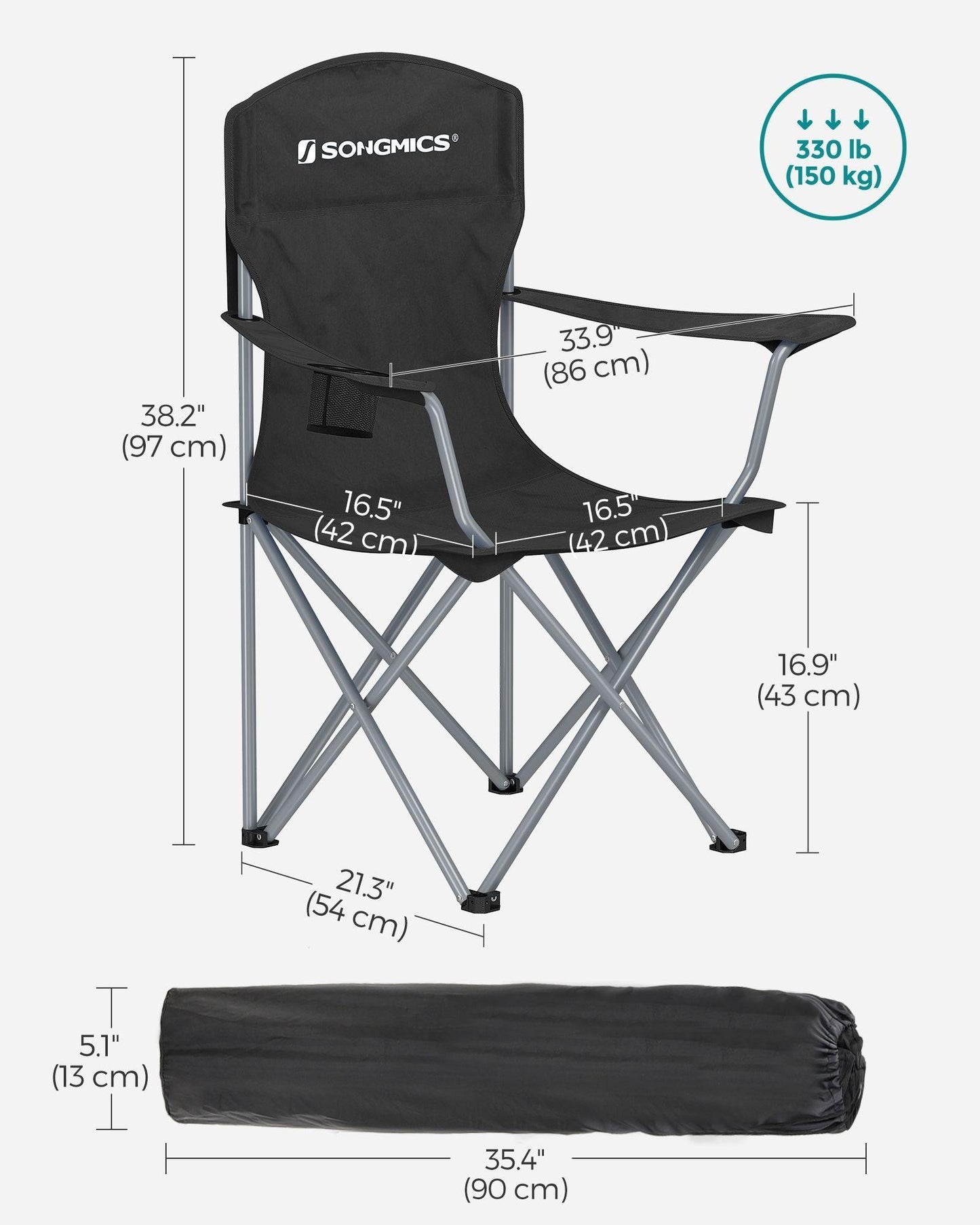 Set of 2 Folding Camping Chairs Max. Capacity 330 lb Ink Black FredCo