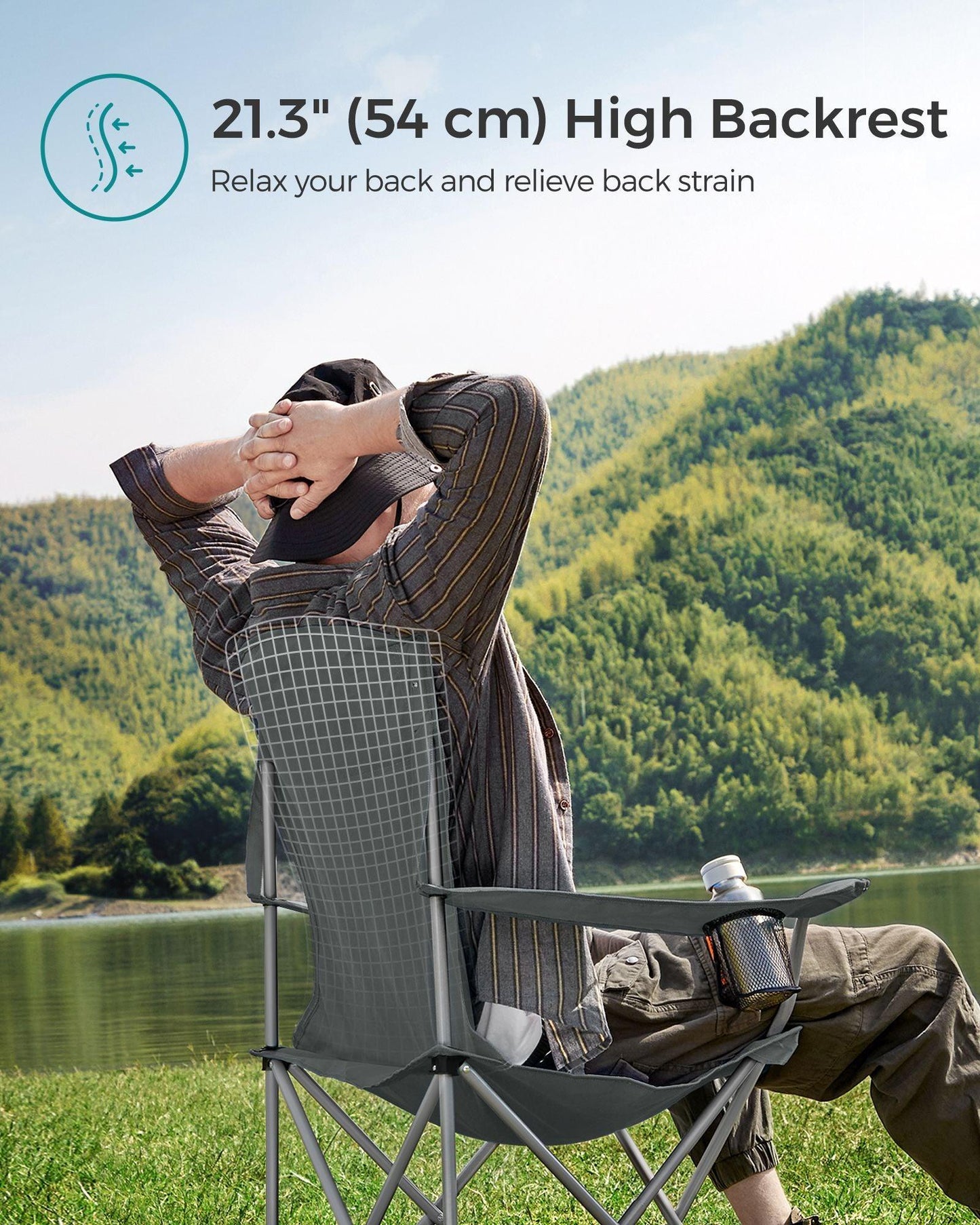 Set of 2 Folding Camping Chairs Max. Capacity 330 lb Slate Gray FredCo