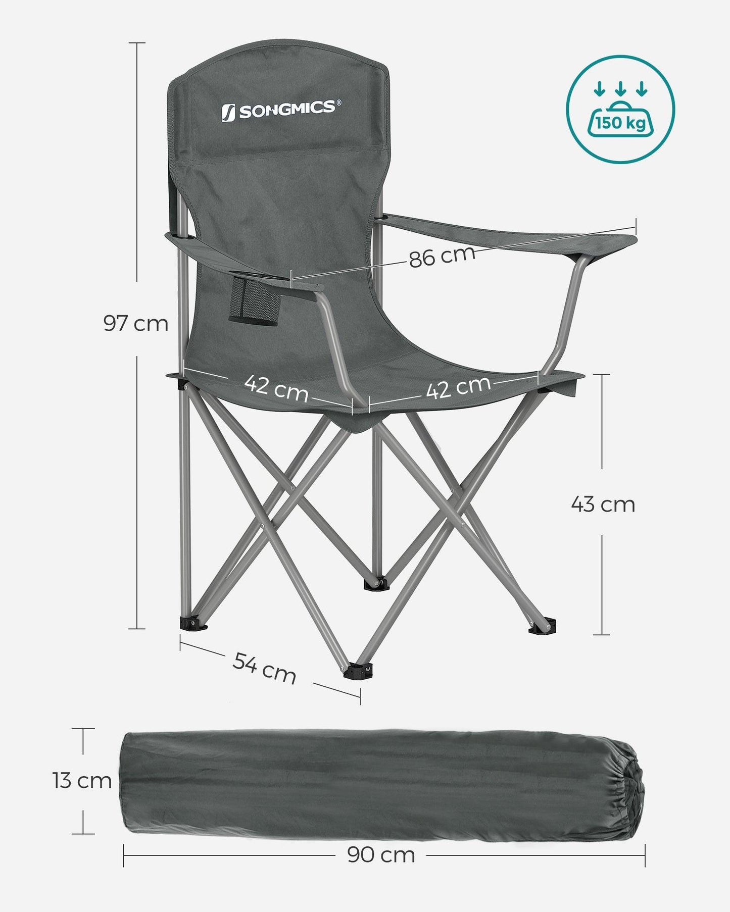 Set of 2 Folding Camping Chairs Max. Capacity 330 lb Slate Gray FredCo