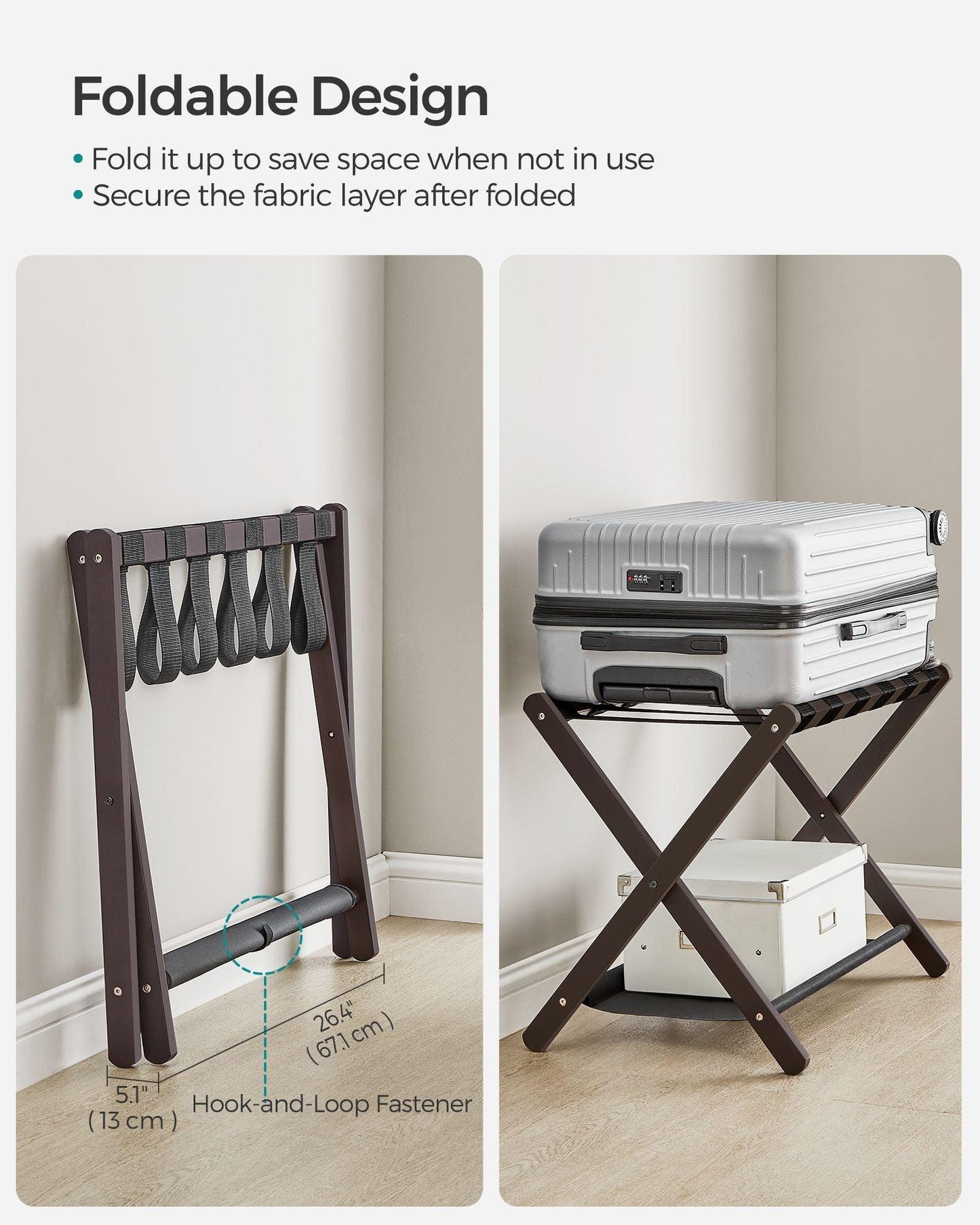 Set of 2 Folding Luggage Rack with Storage Shelf Chestnut Brown FredCo