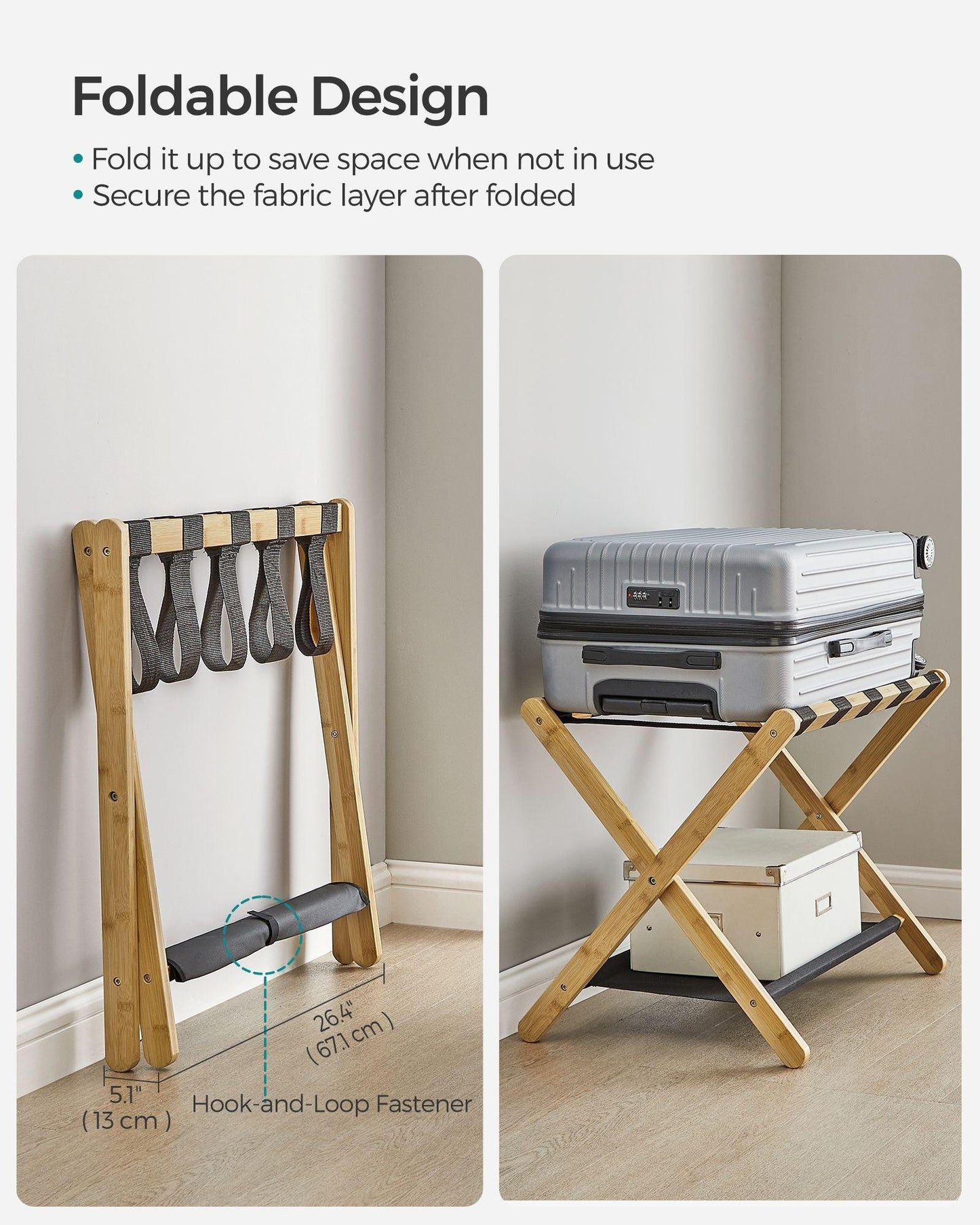 Set of 2 Folding Luggage Rack with Storage Shelf Natural Beige FredCo