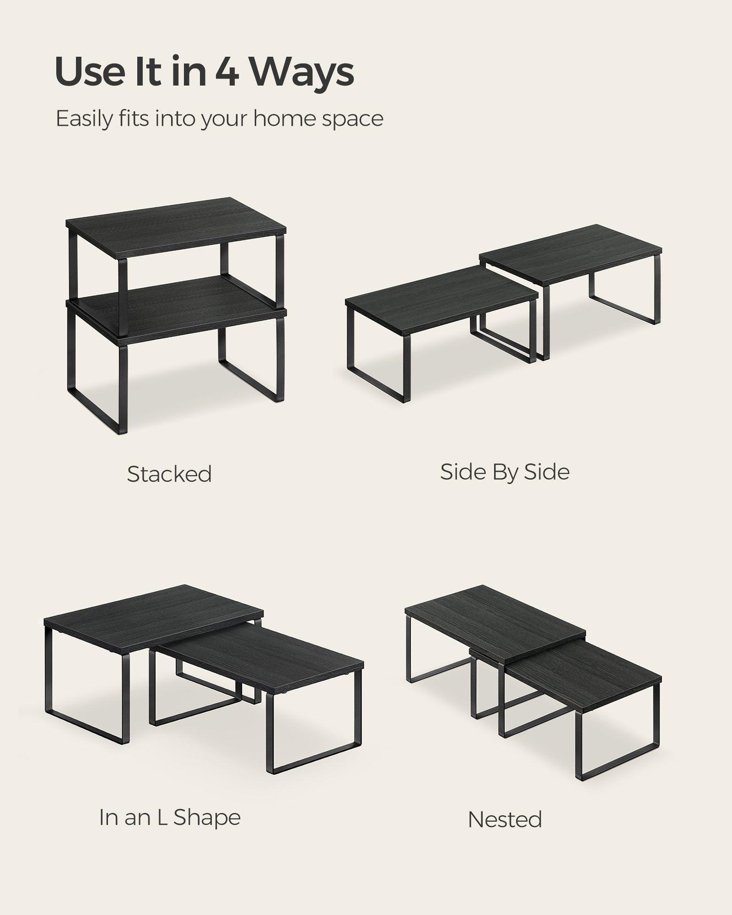 Set of 2 Kitchen Counter Shelves Ink Black and Ebony Black FredCo