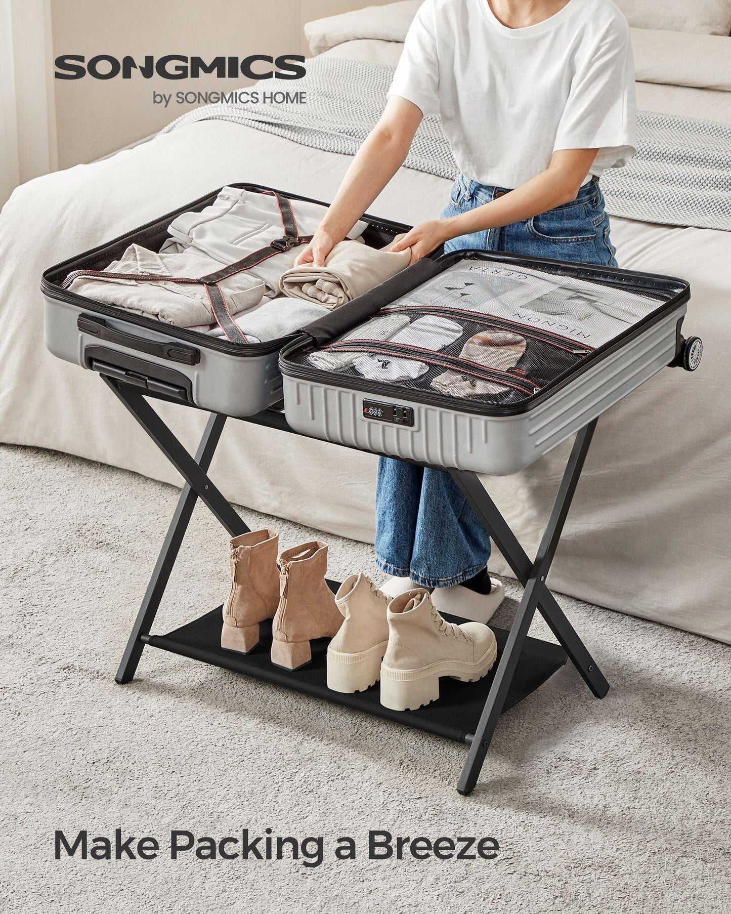 Set of 2 Luggage Racks Black FredCo