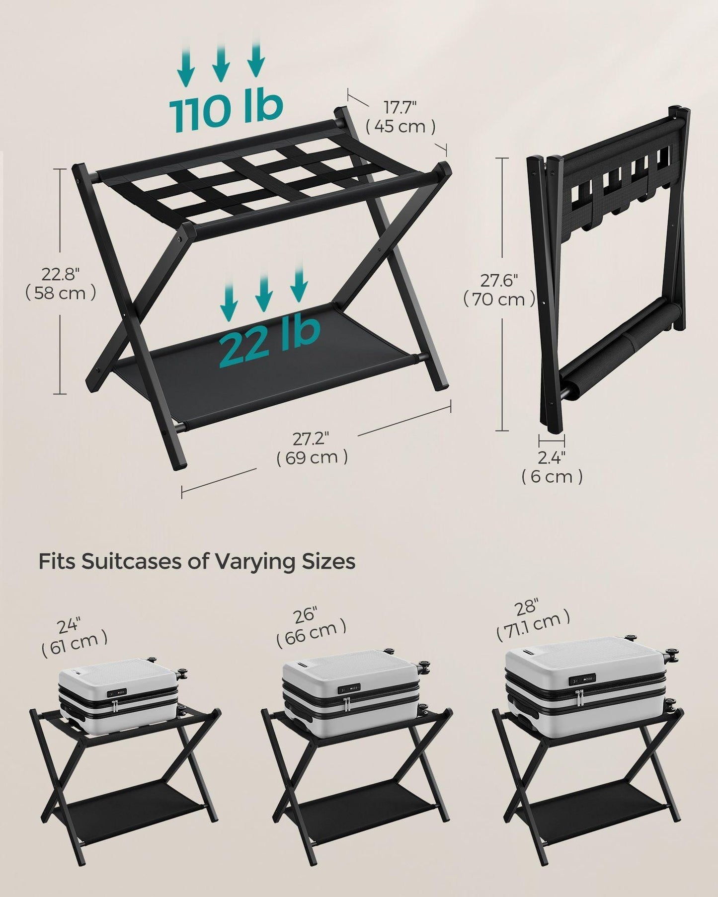 Set of 2 Luggage Racks Black FredCo