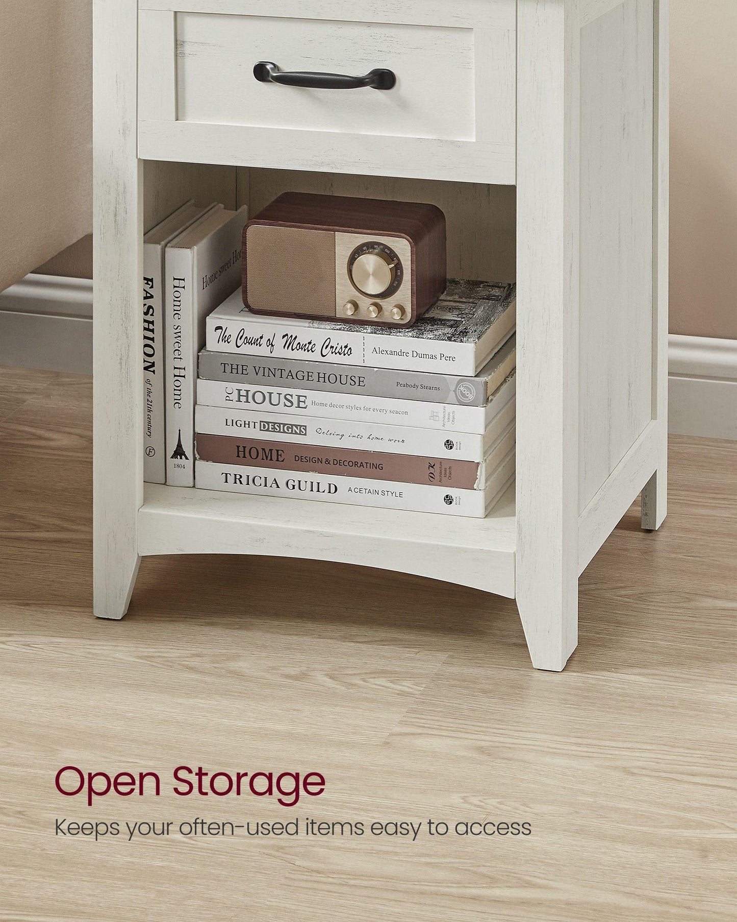 Set of 2 Nightstands with Charging Station and Open Compartment Rustic White and Honey Brown FredCo