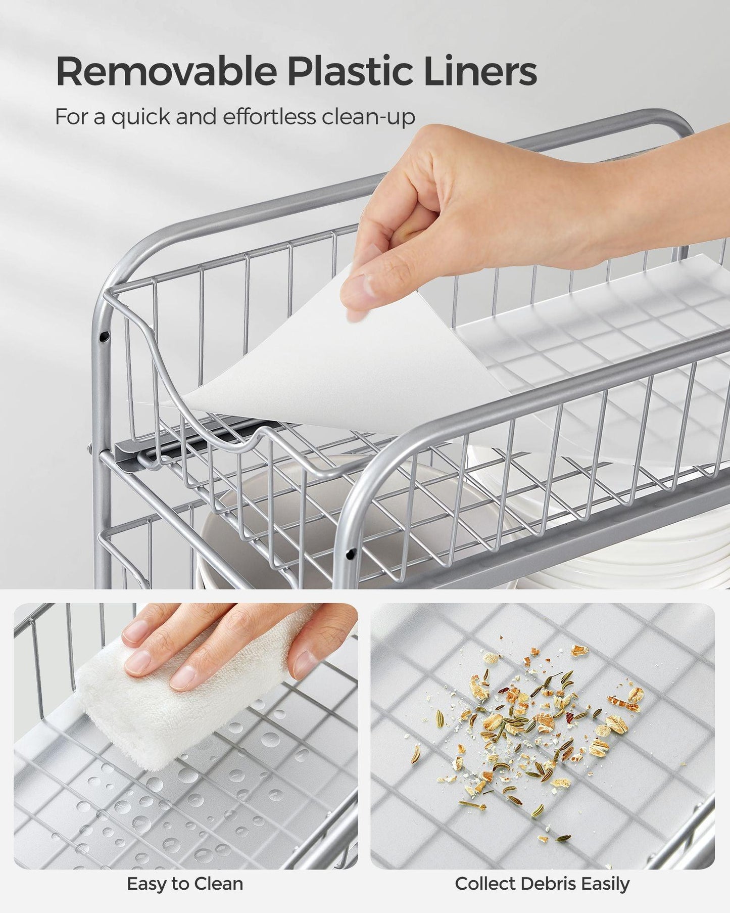 Set of 2 Pull-Out Cabinet Organizers 2-Tier Metallic Silver FredCo