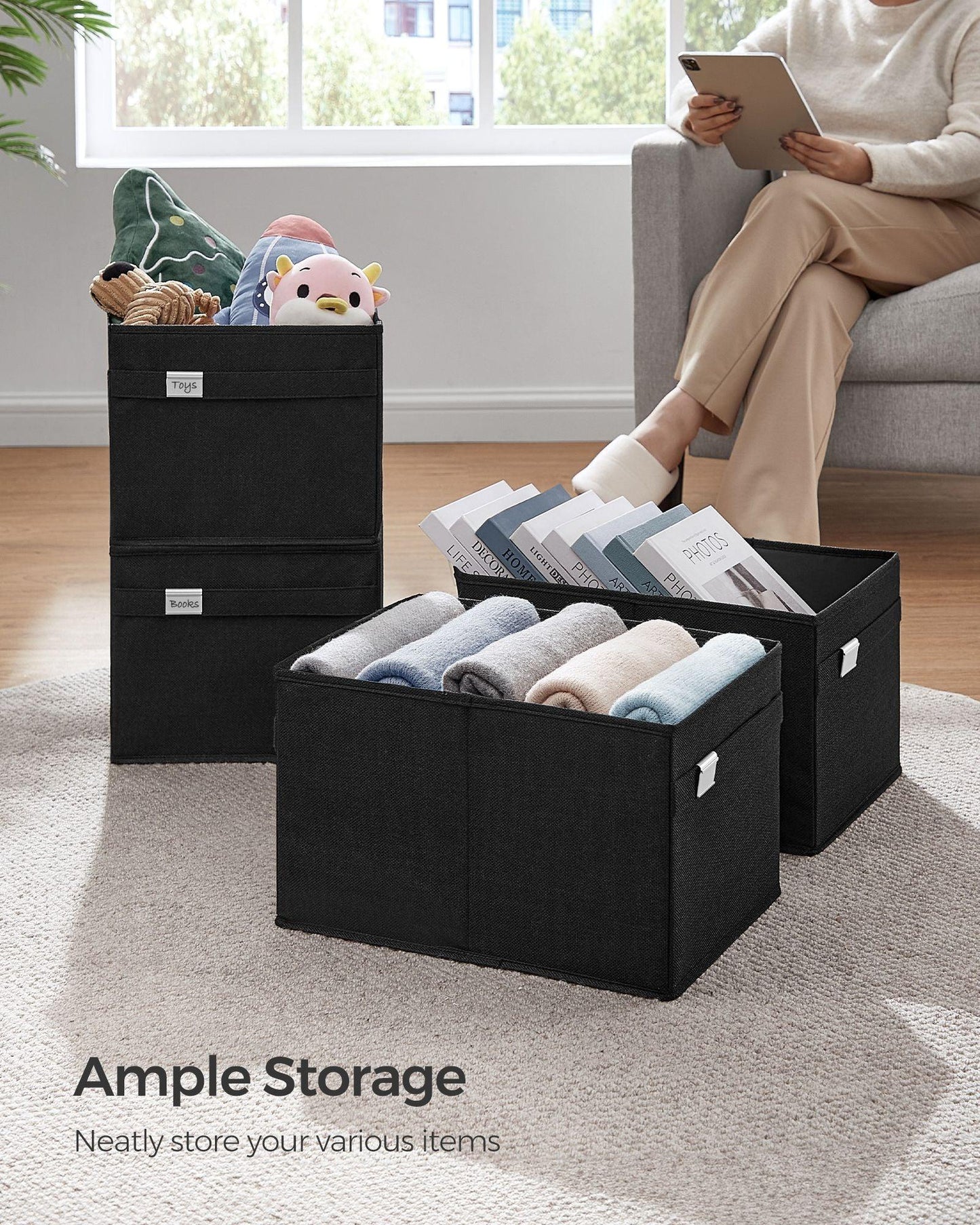 Set of 2 Storage Baskets with Double Handles Ink Black FredCo