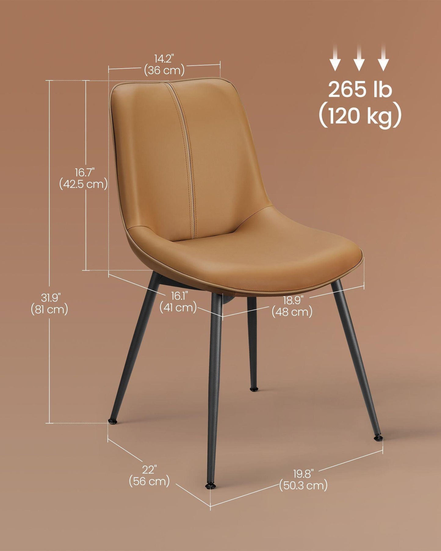Set of 2 Upholstered Leather Dining Chairs Caramel Brown FredCo