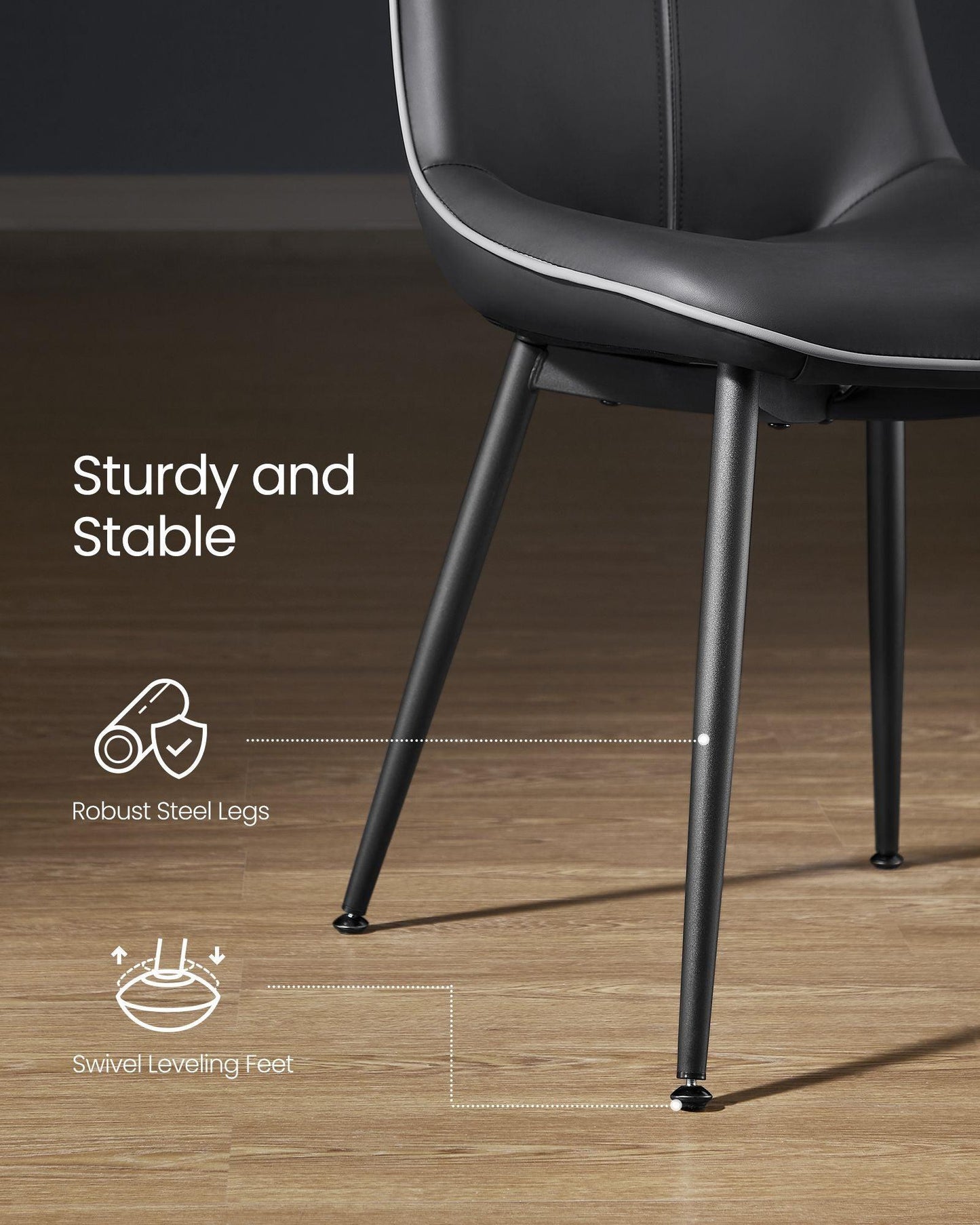 Set of 2 Upholstered Leather Dining Chairs Ink Black FredCo