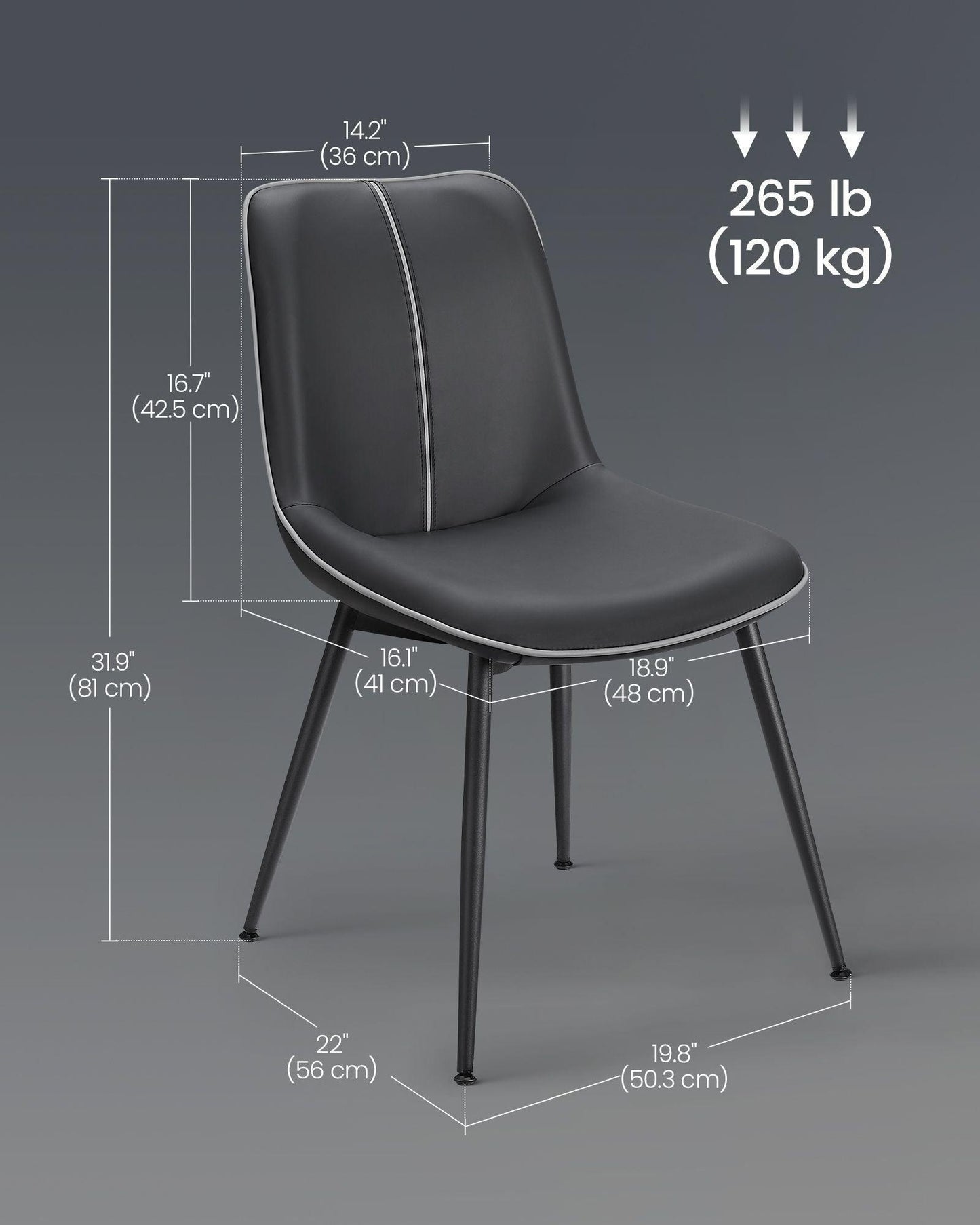 Set of 2 Upholstered Leather Dining Chairs Ink Black FredCo