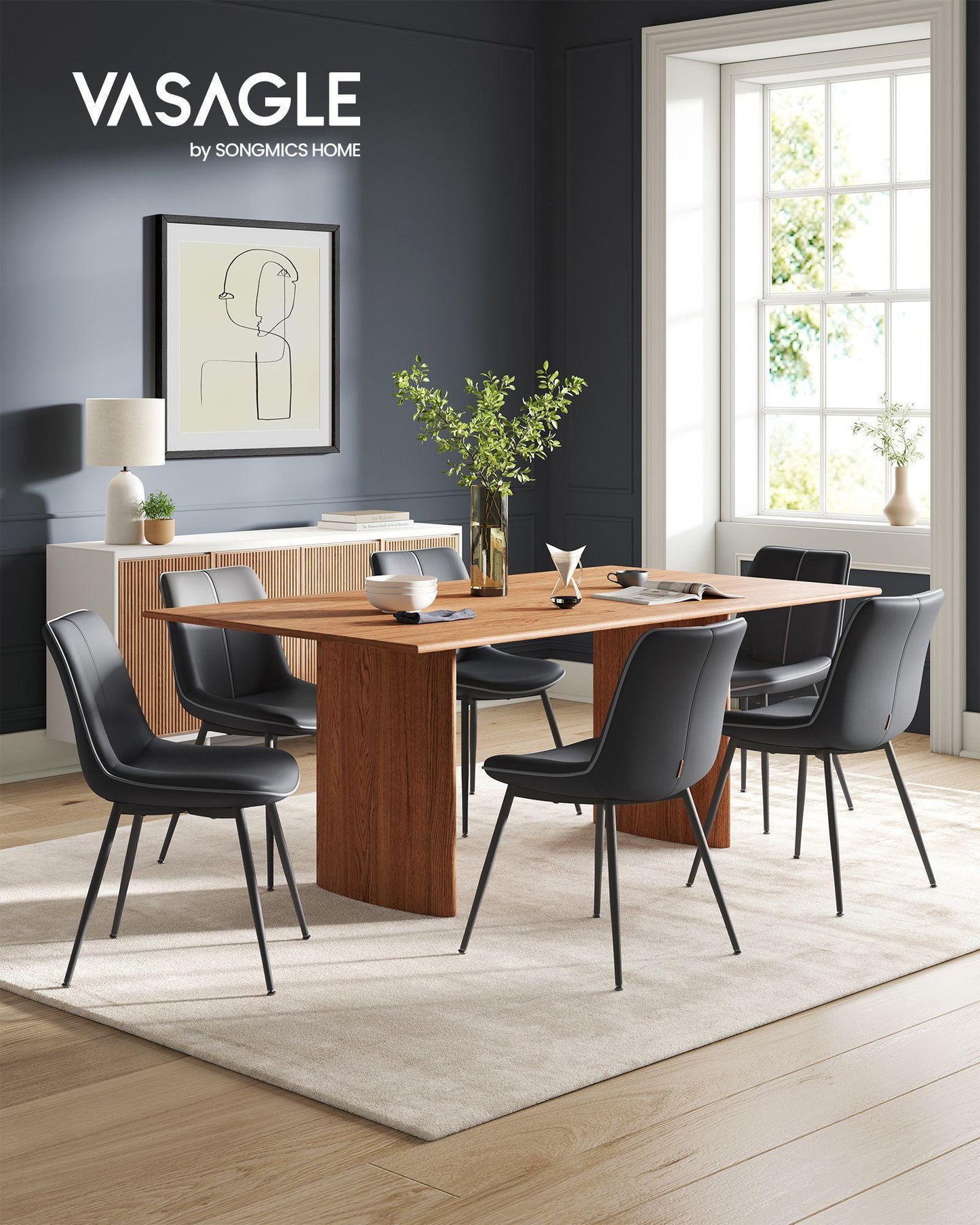 Set of 2 Upholstered Leather Dining Chairs Ink Black FredCo