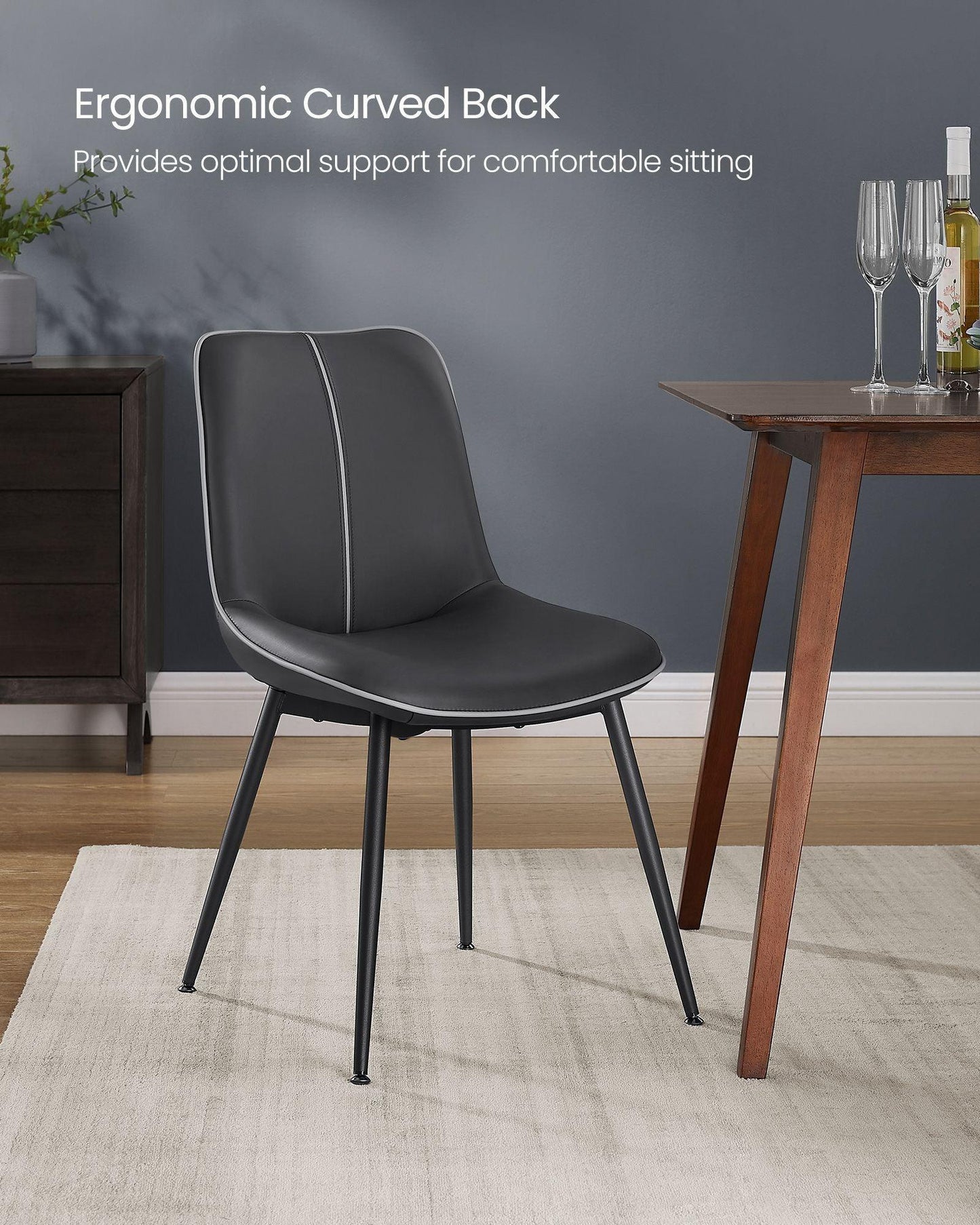 Set of 2 Upholstered Leather Dining Chairs Ink Black FredCo