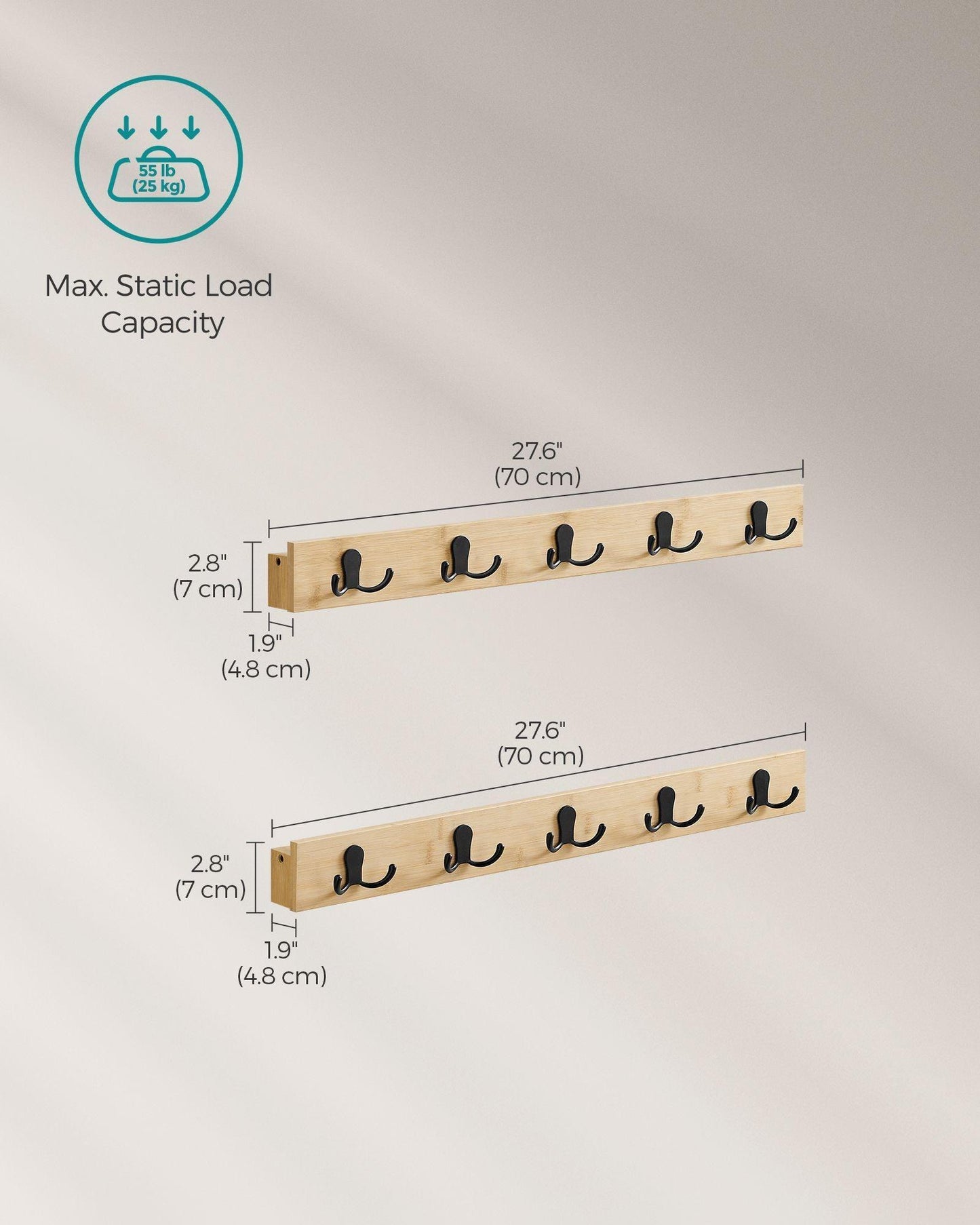 Set of 2 Wall-Mounted Coat Racks, Coat Hooks with Shelf, 10 Double Metal Hooks FredCo