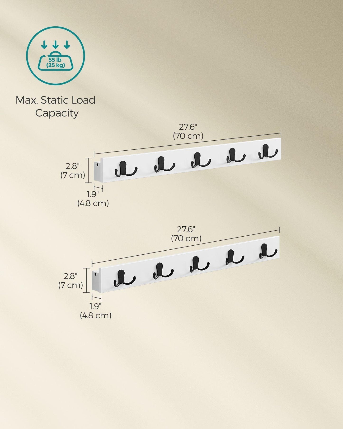 Set of 2 Wall-Mounted Coat Racks, Coat Hooks with Shelf, 10 Double Metal Hooks, Space-Saving FredCo