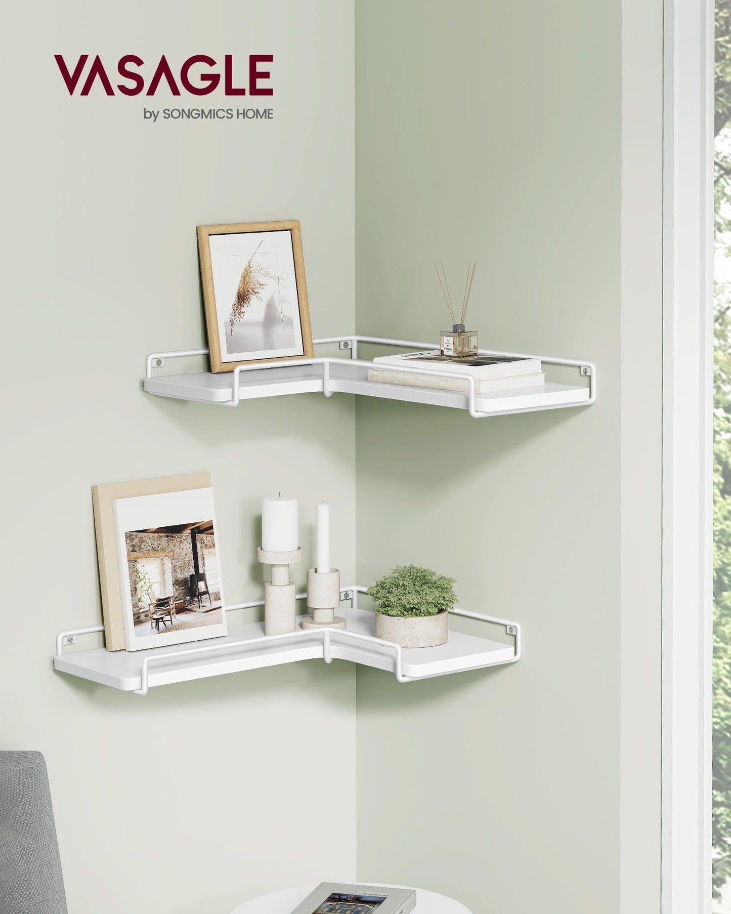 Set of 2 Wall-Mounted Corner Shelves Cloud White FredCo