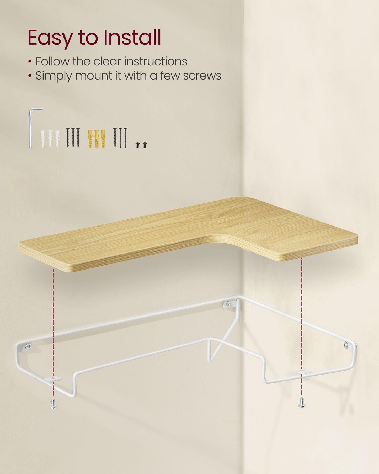 Set of 2 Wall-Mounted Corner Shelves Natural Oak and Cloud White FredCo