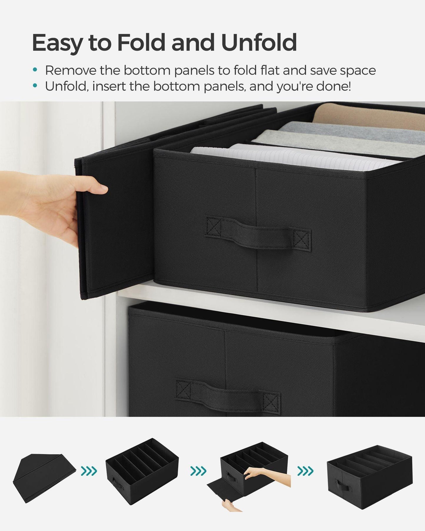 Set of 2 Wardrobe Clothes Organizer with 6 Grids Classic Black FredCo