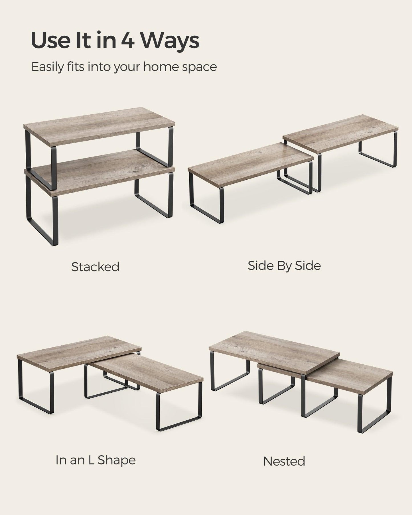 Set of 4 Kitchen Counter Shelves Ink Black and Heather Greige FredCo