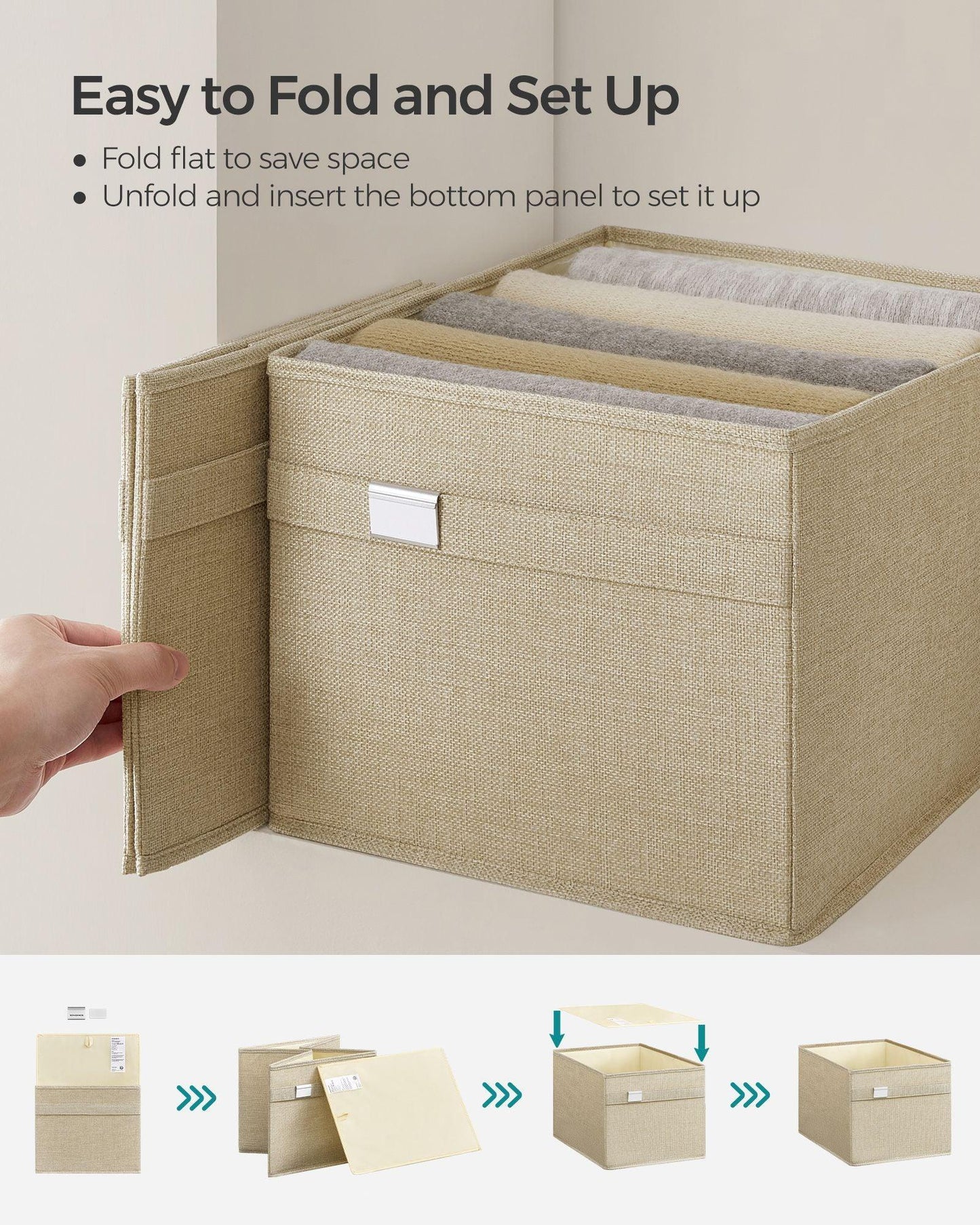 Set of 4 Storage Bins with Handles Sand Beige FredCo