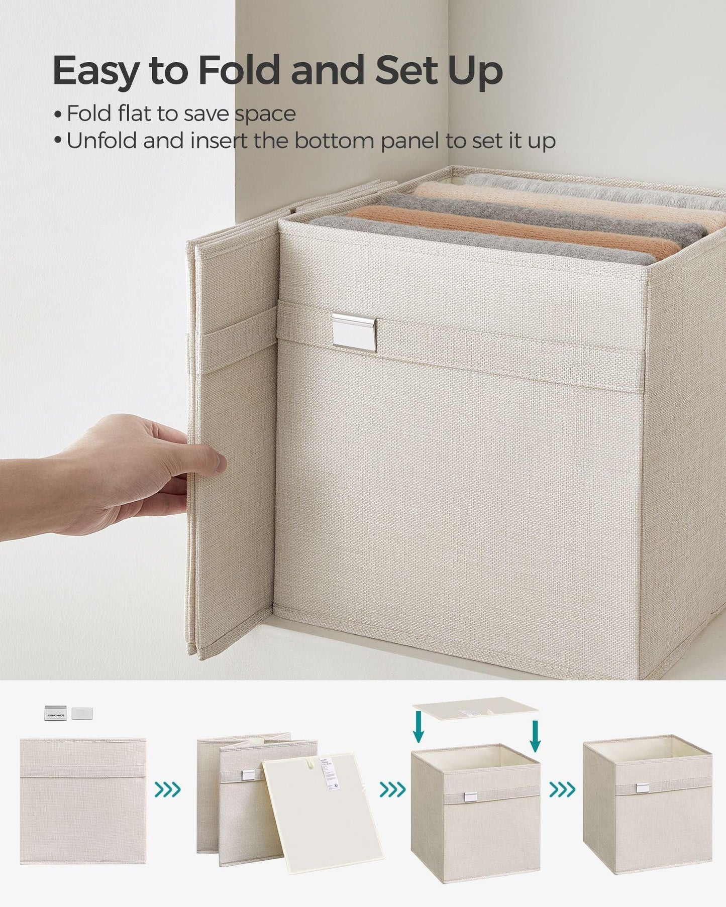 Set of 4 Storage Cubes with Double Handles Cloud White L FredCo