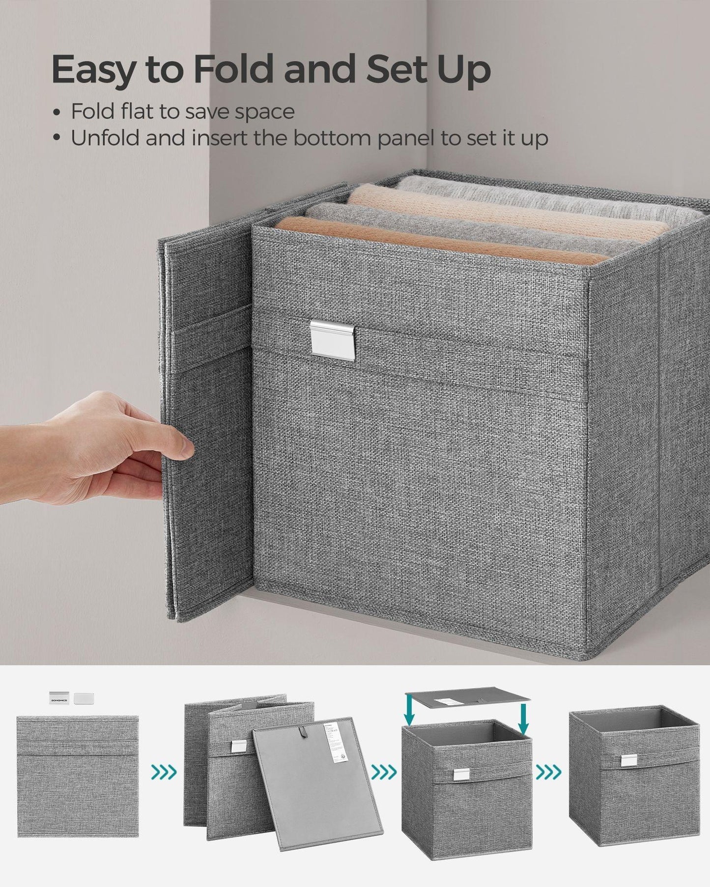 Set of 4 Storage Cubes with Double Handles Dove Gray M FredCo