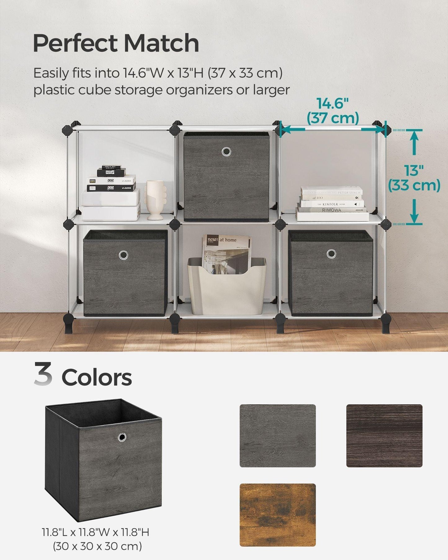 Set of 6 Storage Cubes 11.8 x 11.8 x 11.8 Inches Misty Gray FredCo