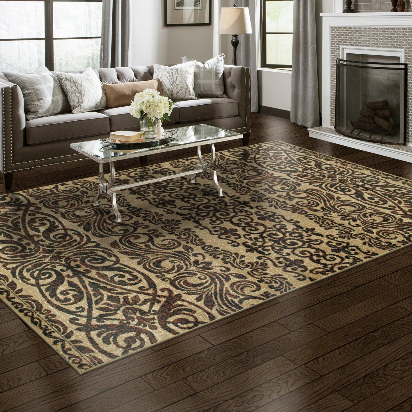 Sheffield Transitional Ornamental Scrolls Floral Rug FredCo