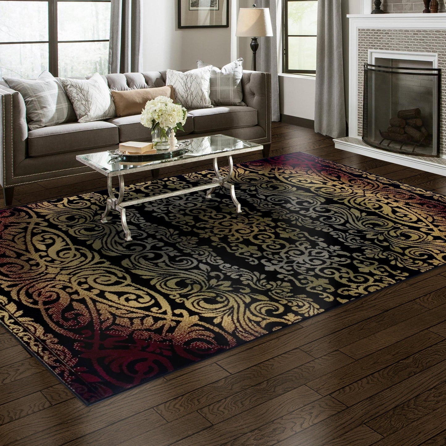 Sheffield Transitional Ornamental Scrolls Floral Rug FredCo