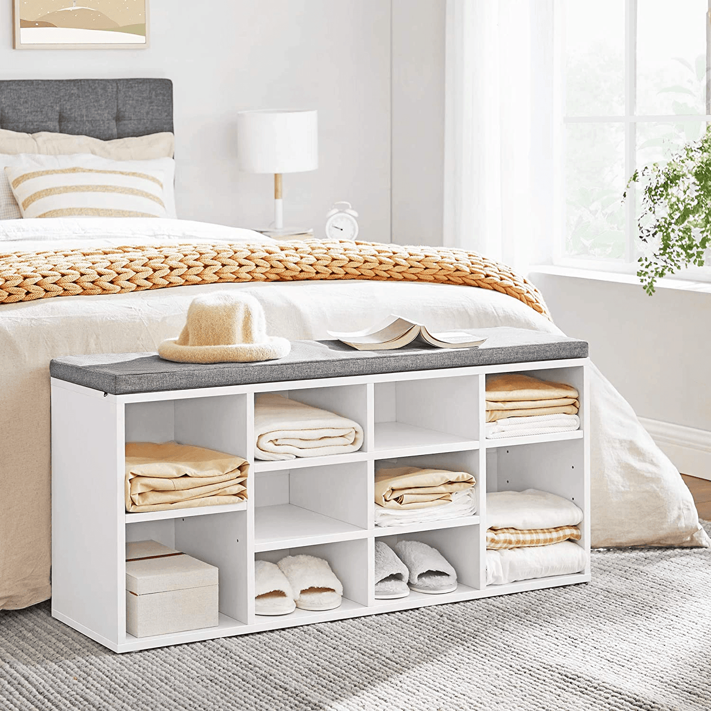 Shoe Bench Storage Cabinet White FredCo