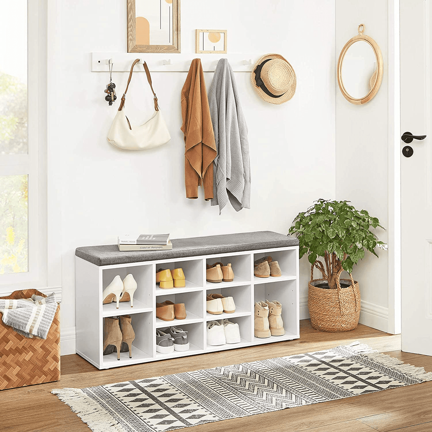 Shoe Bench Storage Cabinet White FredCo