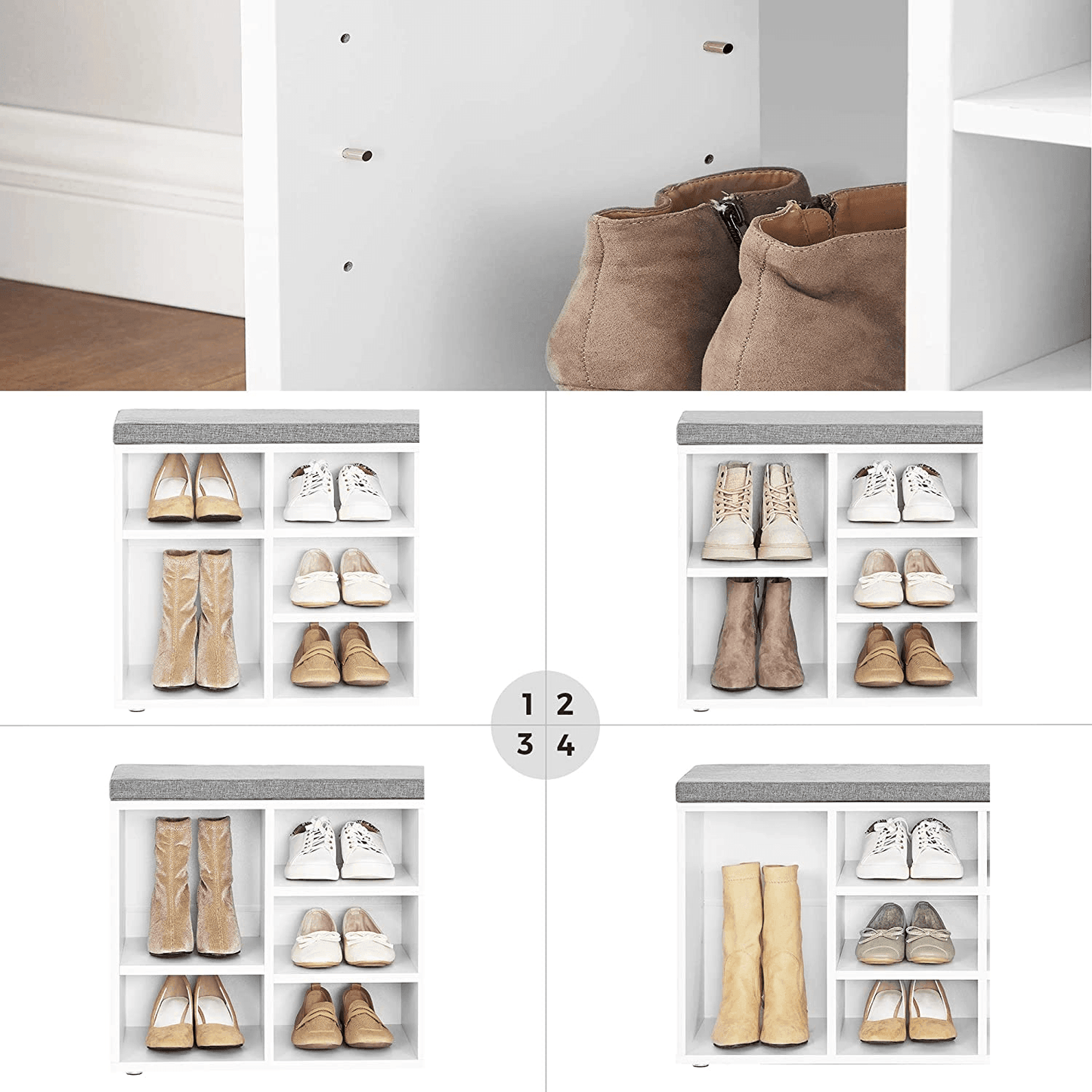 Shoe Bench Storage Cabinet White FredCo