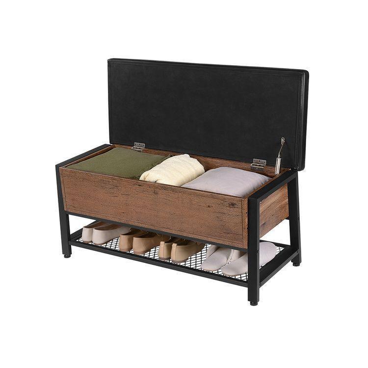 Shoe Bench with Padded Seat and Metal Shelf FredCo